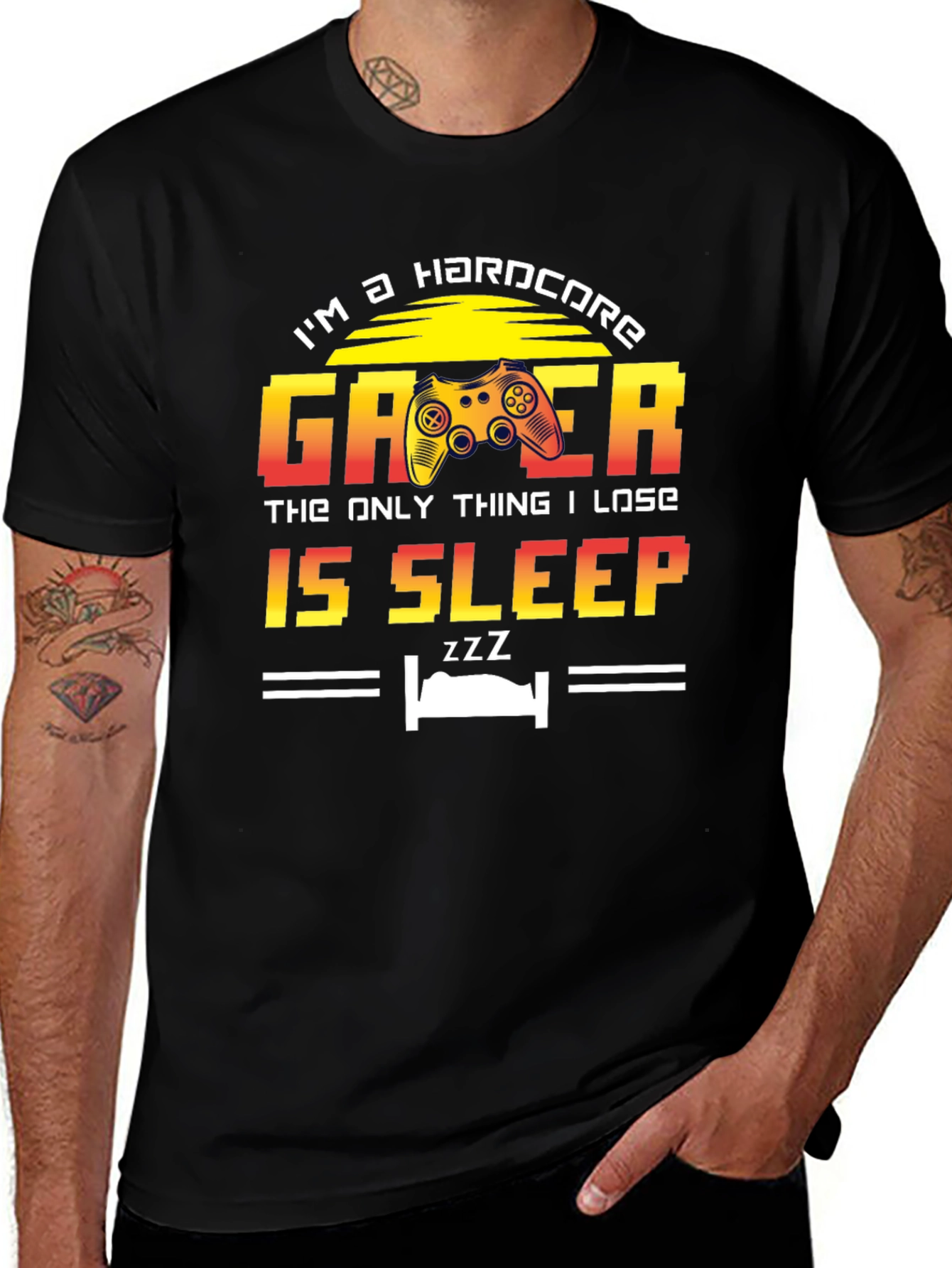 Variant 27 of Hardcore Gamer Black T-Shirt - Lose Sleep Gaming