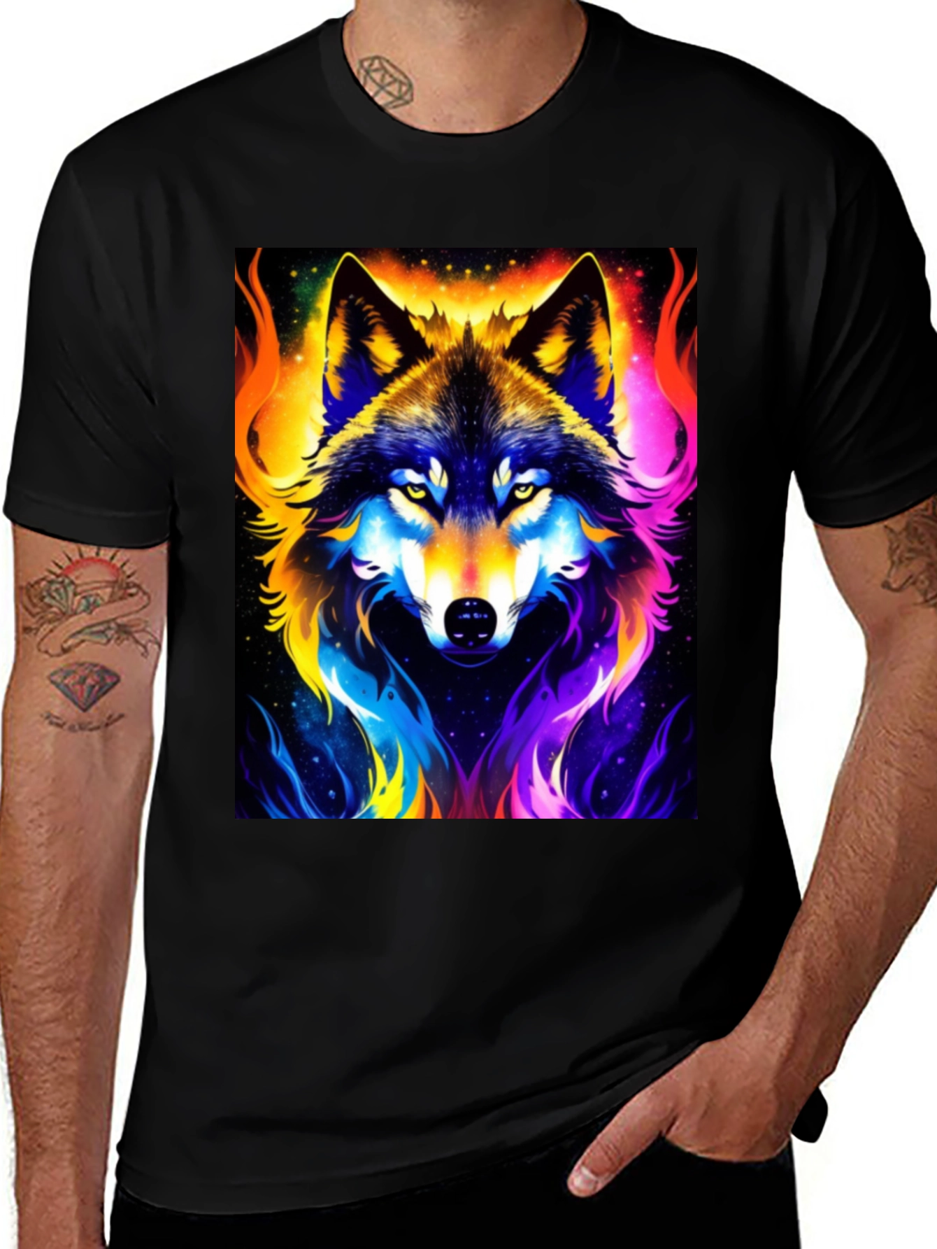 Variant 24 of Vibrant Wolf Graphic Black T-Shirt