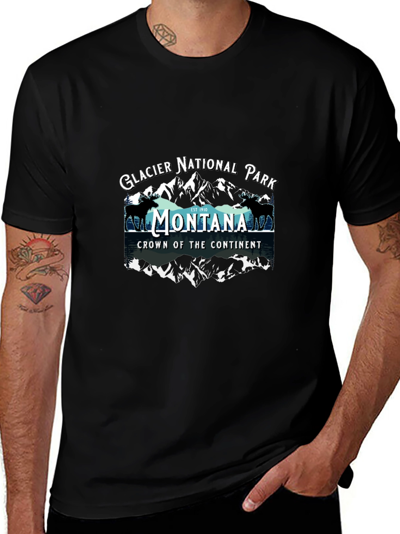 Variant 14 of Montana Glacier National Park Black T-Shirt