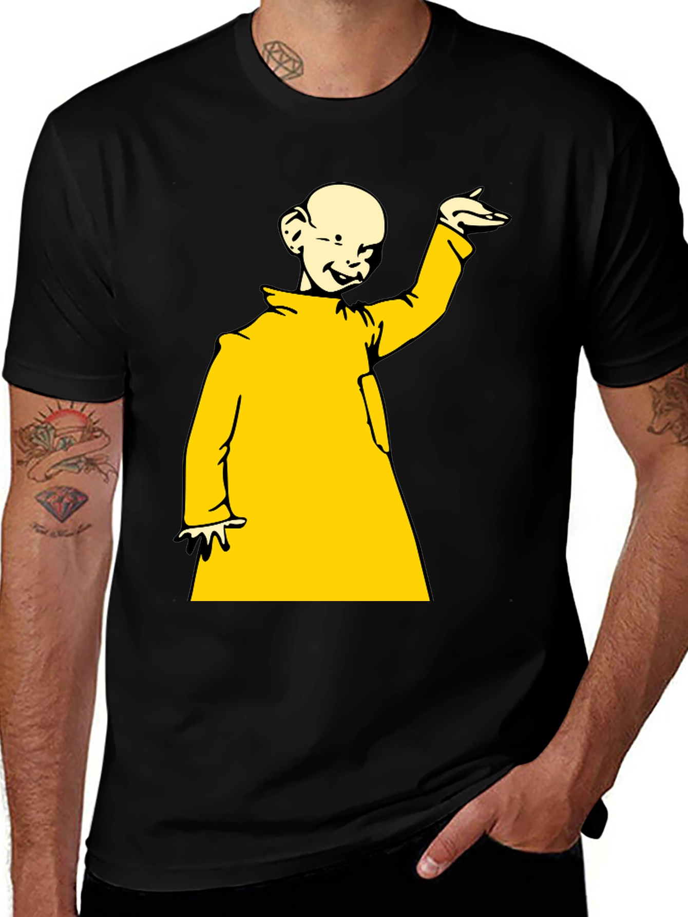 Variant 10 of Black T-Shirt with Yellow Cartoon Design