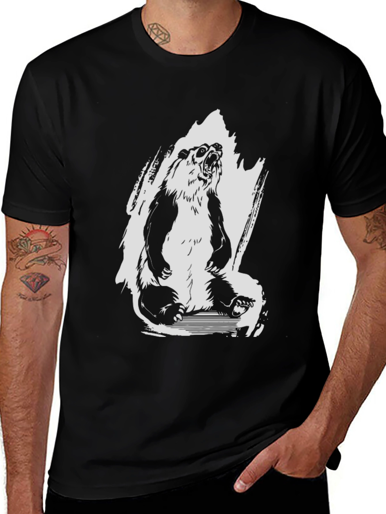 Variant 6 of Men's Black Graphic Tee - Roaring Panda Design
