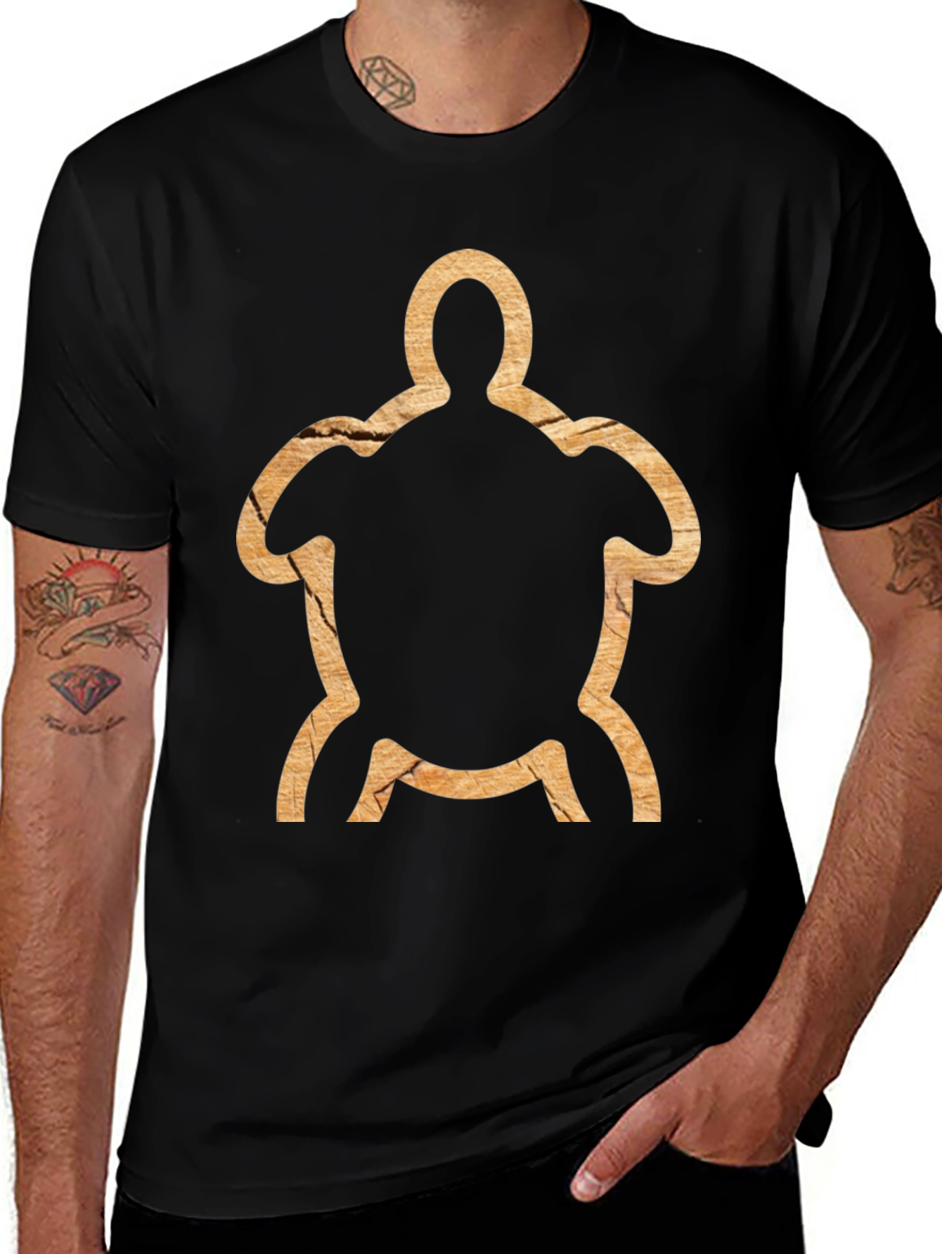 Variant 30 of Wooden Turtle Graphic Black T-Shirt