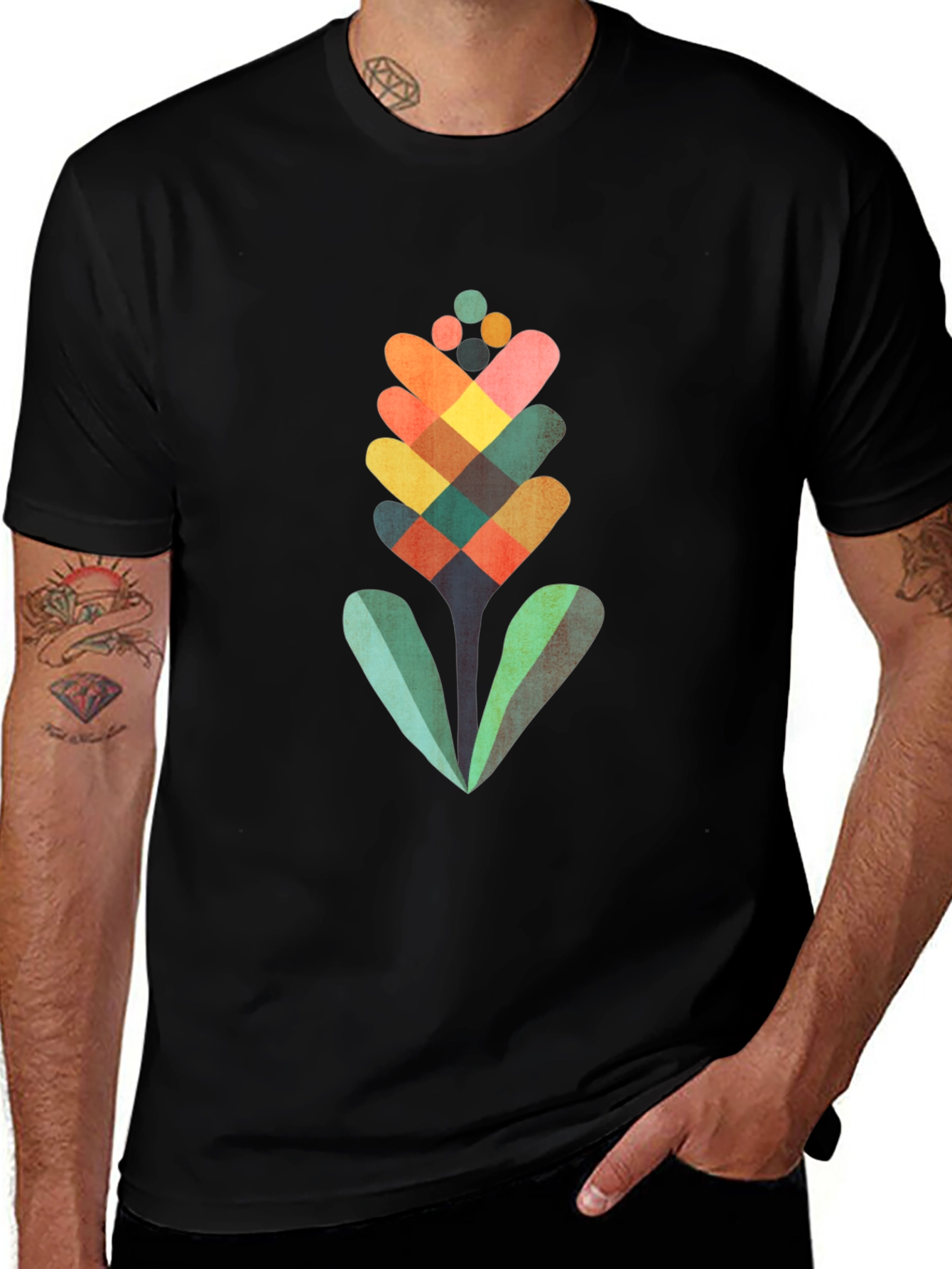 Variant 5 of Geometric Flower Graphic Tee - Modern Art Shirt