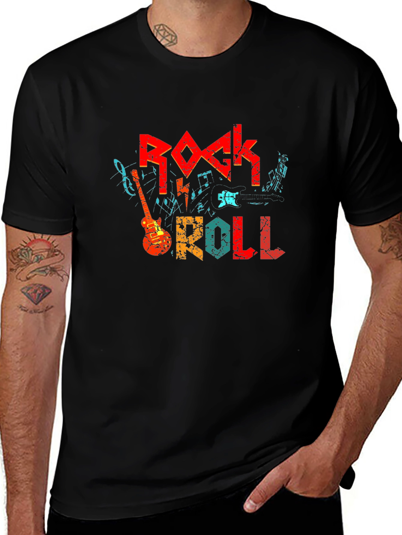 Variant 19 of Rock and Roll Graphic Tee - Black Cotton T-Shirt