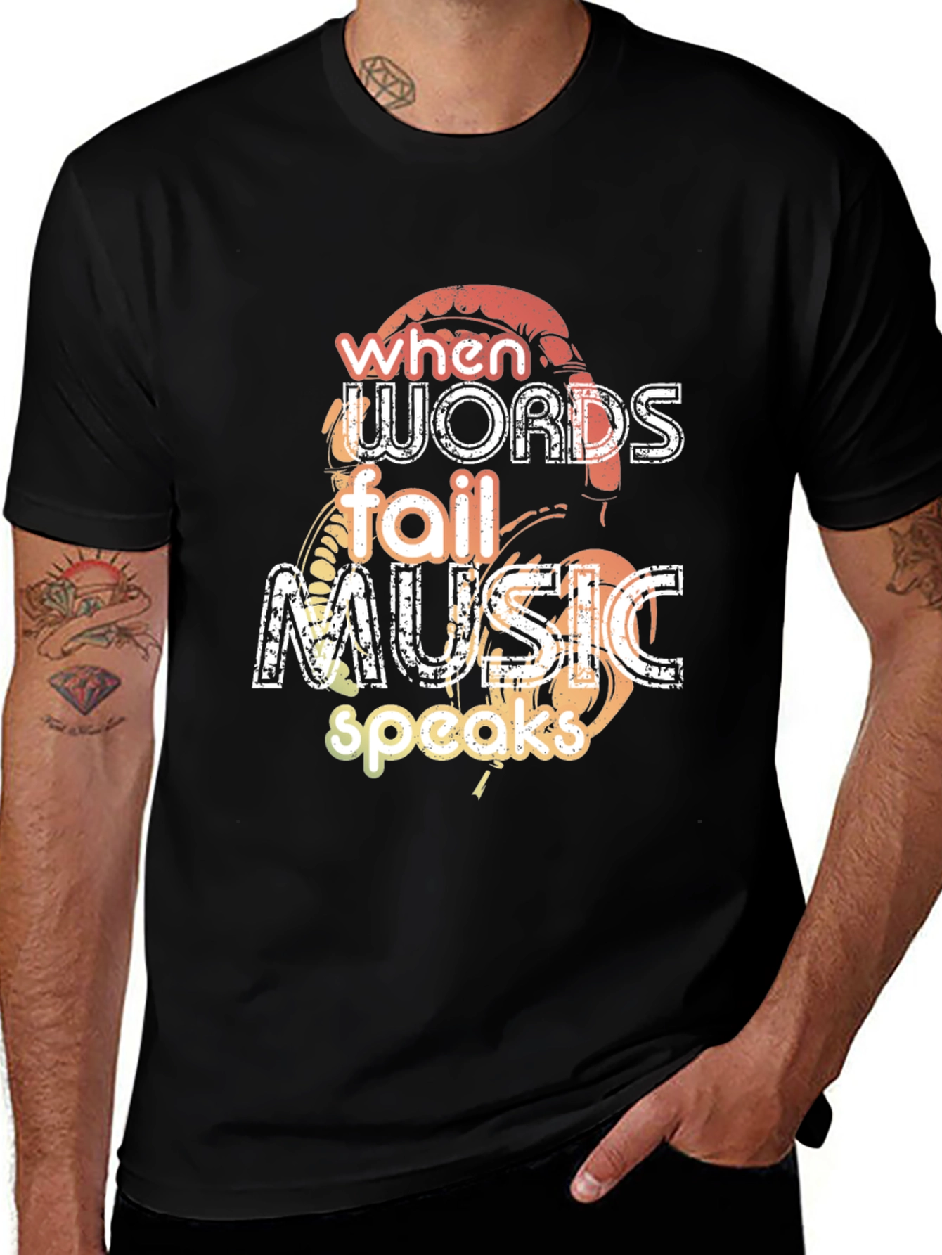 Variant 27 of Music Speaks Men's Black Graphic T-Shirt