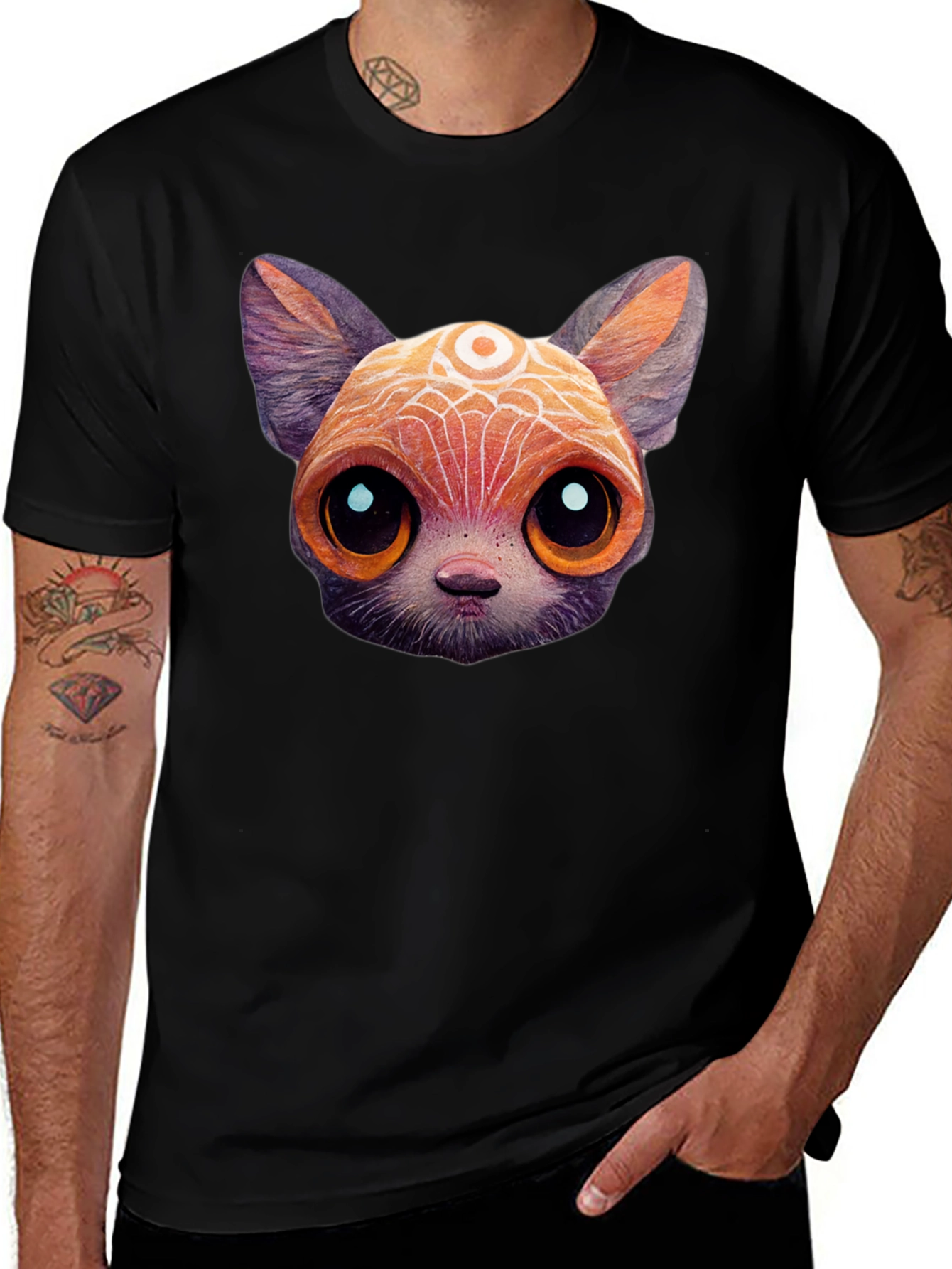 Variant 8 of Cute Cartoon Cat T-Shirt - Unisex Black Tee