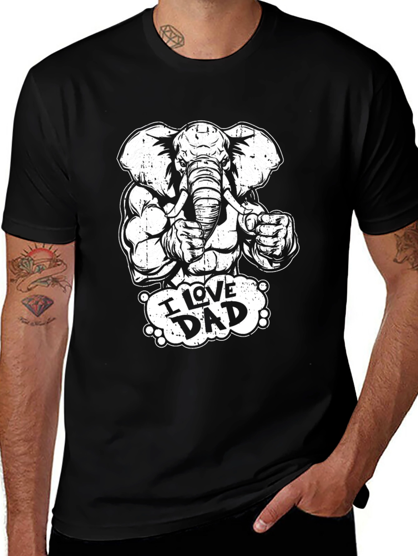 Variant 16 of I Love Dad Elephant T-Shirt - Black Graphic Tee