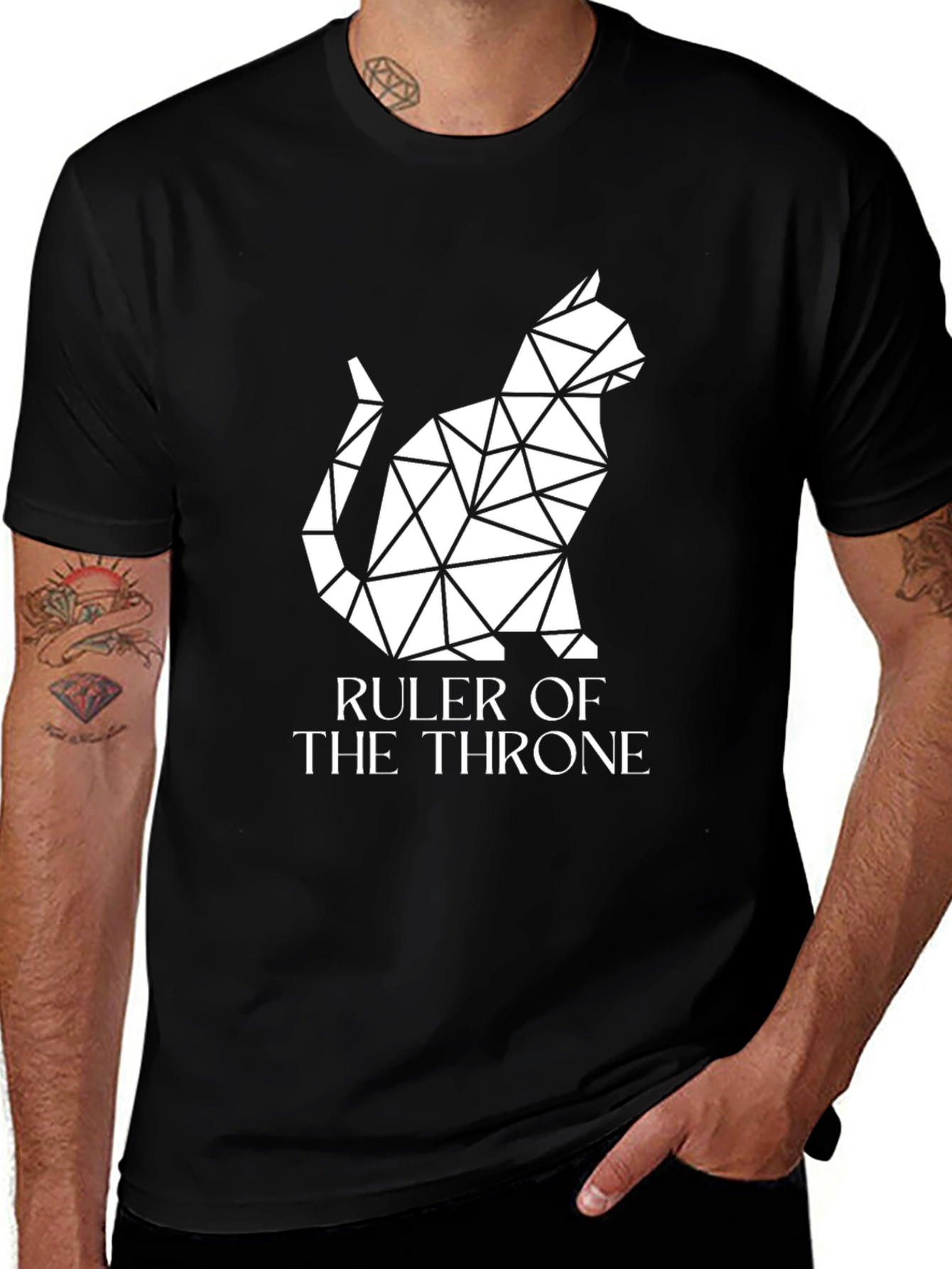 Variant 4 of Ruler of the Throne Geometric Cat Graphic Tee