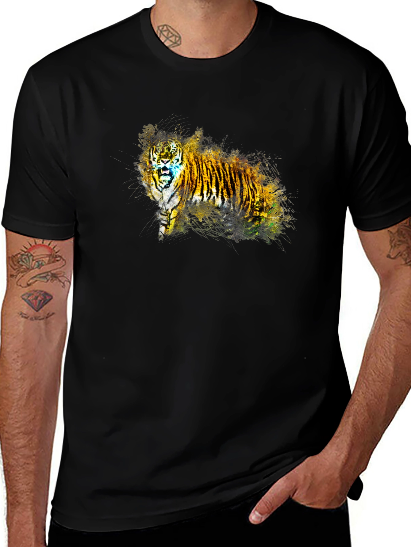 Variant 28 of Tiger Graphic Black T-Shirt - Artistic Animal Print