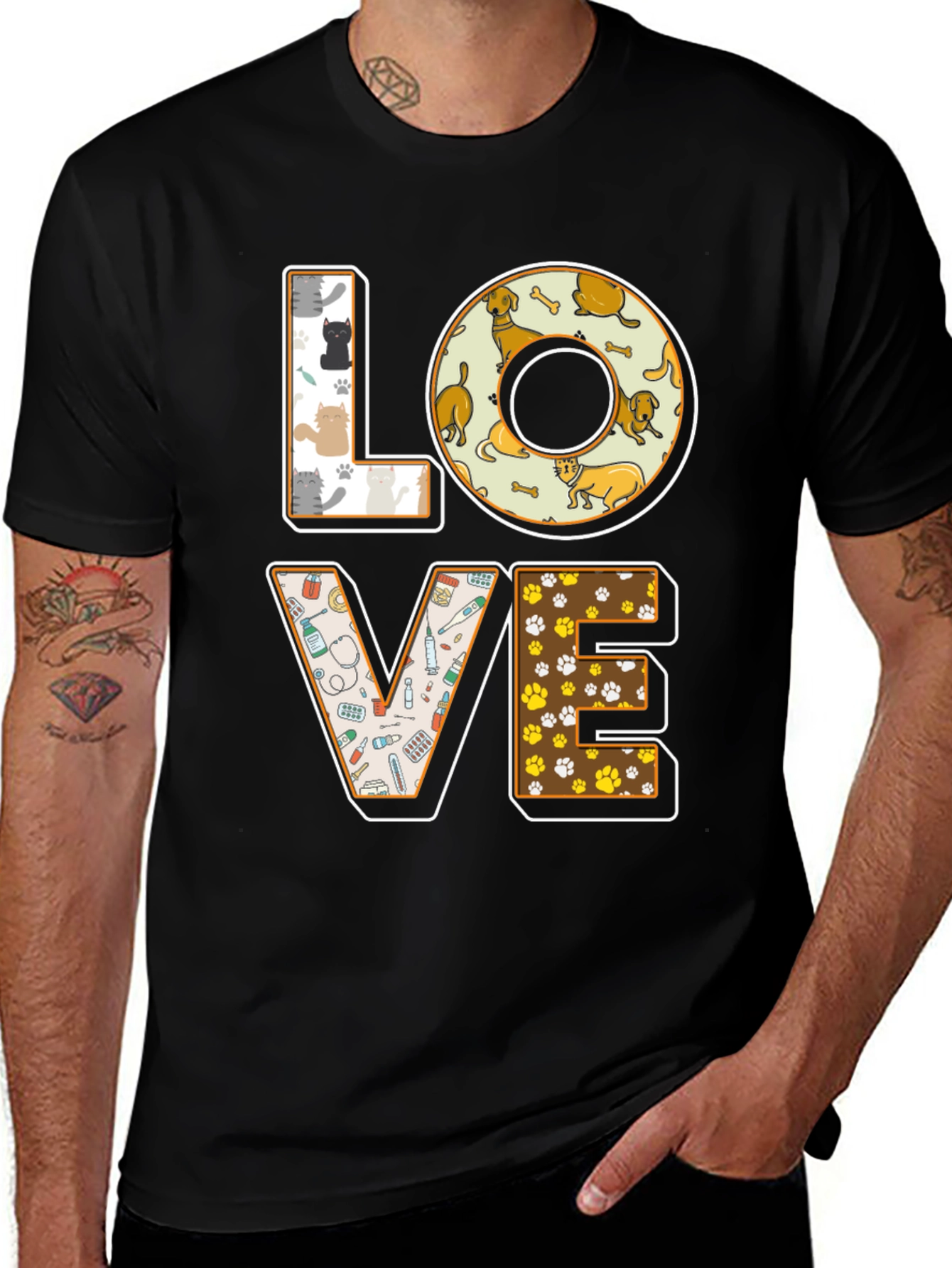 Variant 3 of Veterinary Love T-Shirt - Cat, Dog, Paw Print Design