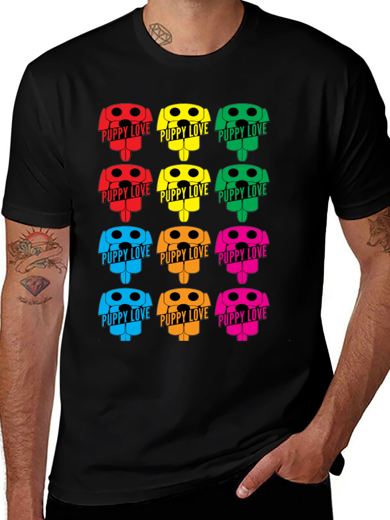 Variant 14 of Puppy Love Graphic Tee - Colorful Dog Design