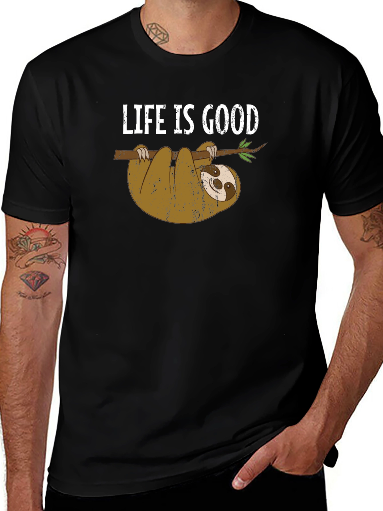 Variant 14 of Life Is Good Sloth Graphic Tee - Comfort & Style