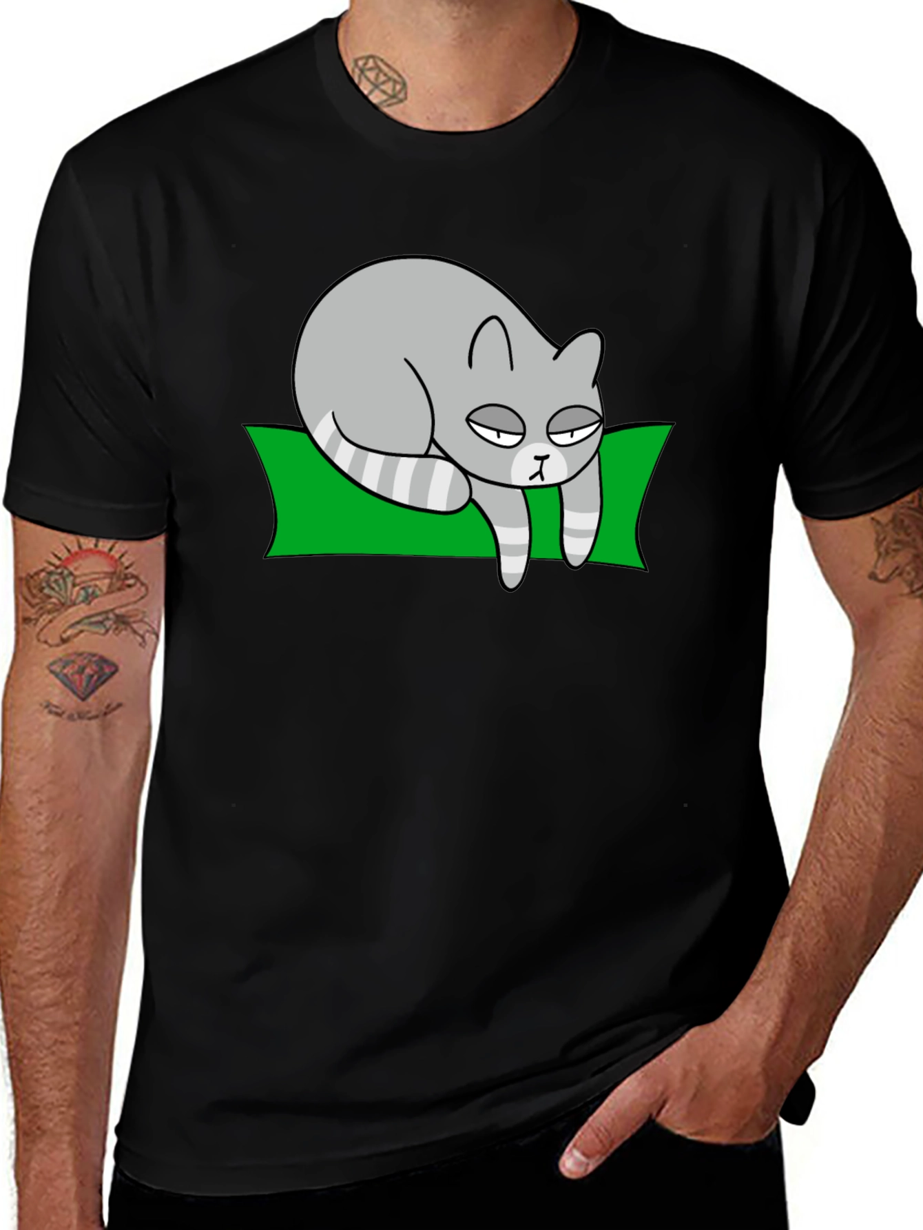 Variant 24 of Lazy Cat Graphic Black T-Shirt
