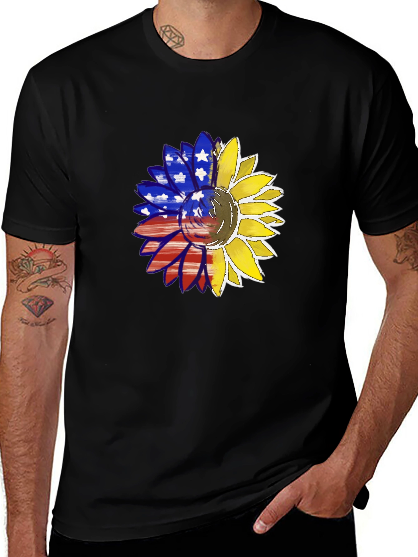 Black Patriotic Sunflower Graphic T-Shirt main image