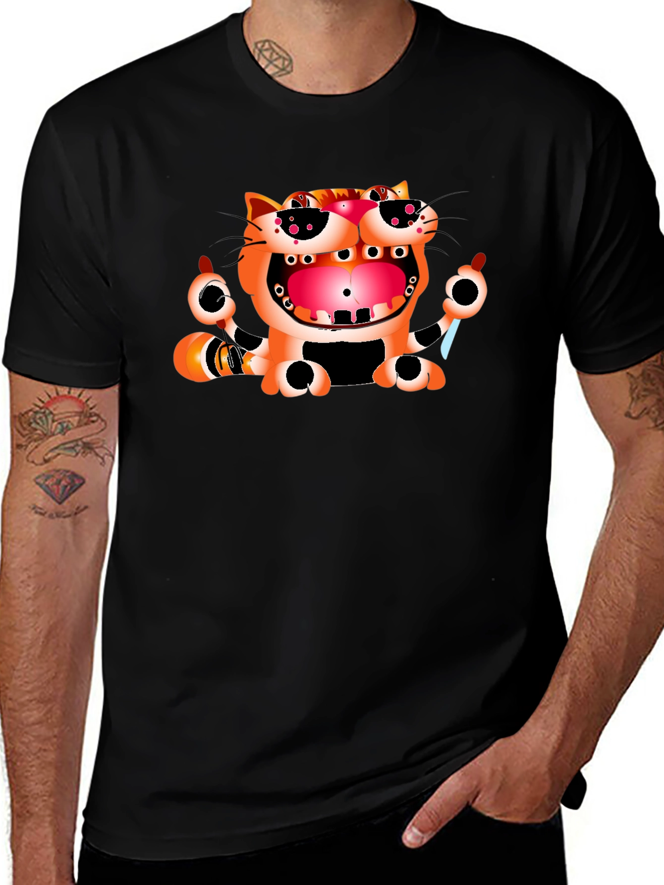 Variant 17 of Funny Cat Graphic Print Black T-Shirt