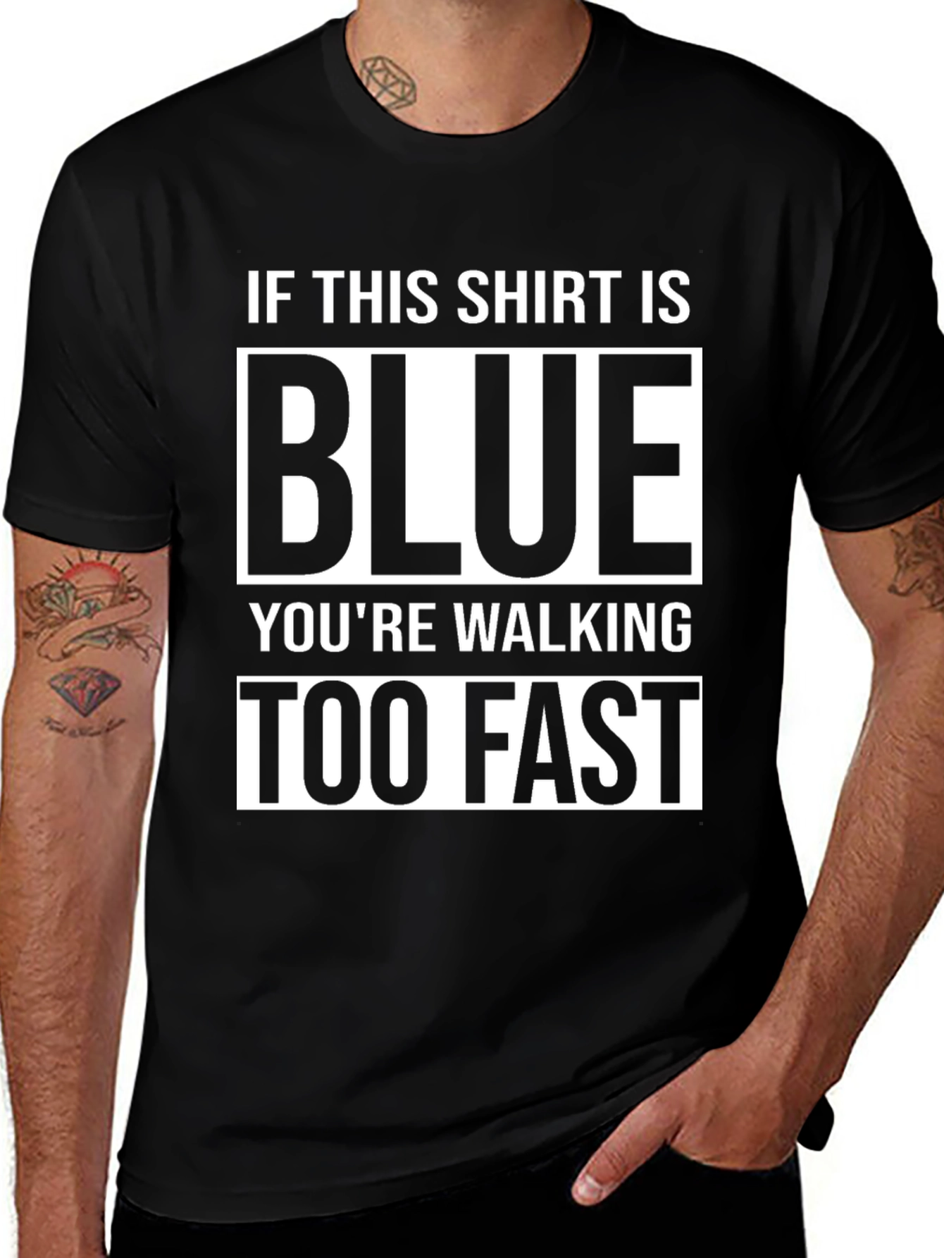 Humorous 'Blue' Walking Speed Black T-Shirt
