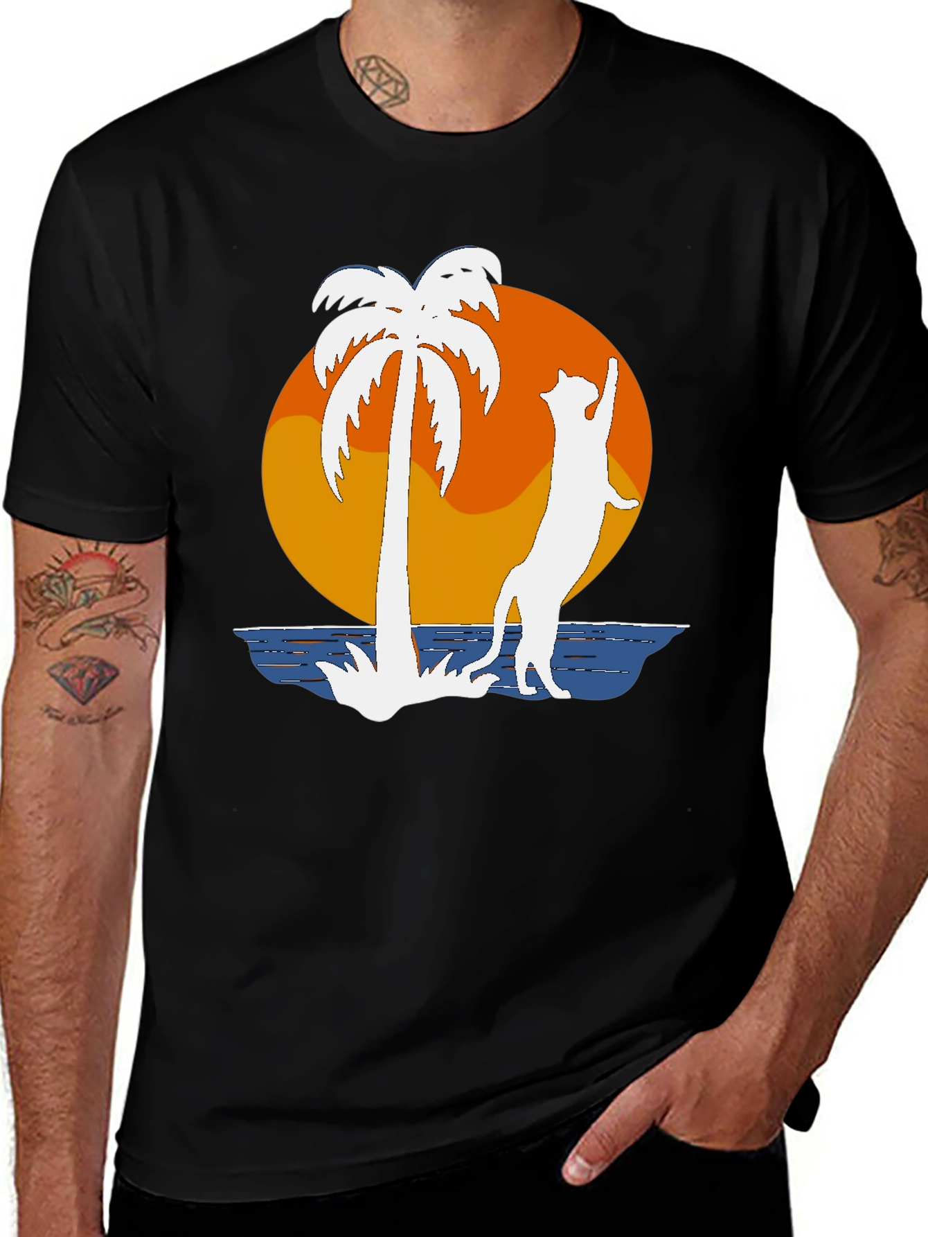 Variant 25 of Cat Palm Tree Sunset Graphic Tee