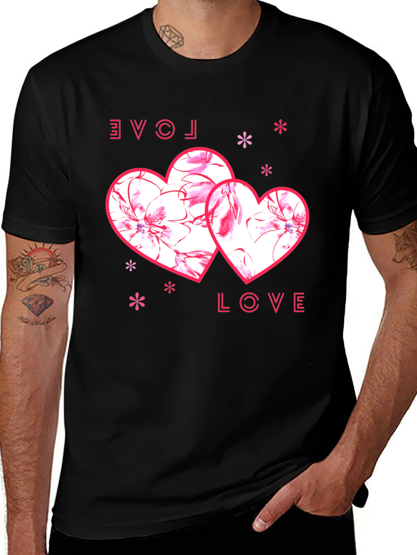 Love Heart Print Black T-Shirt
