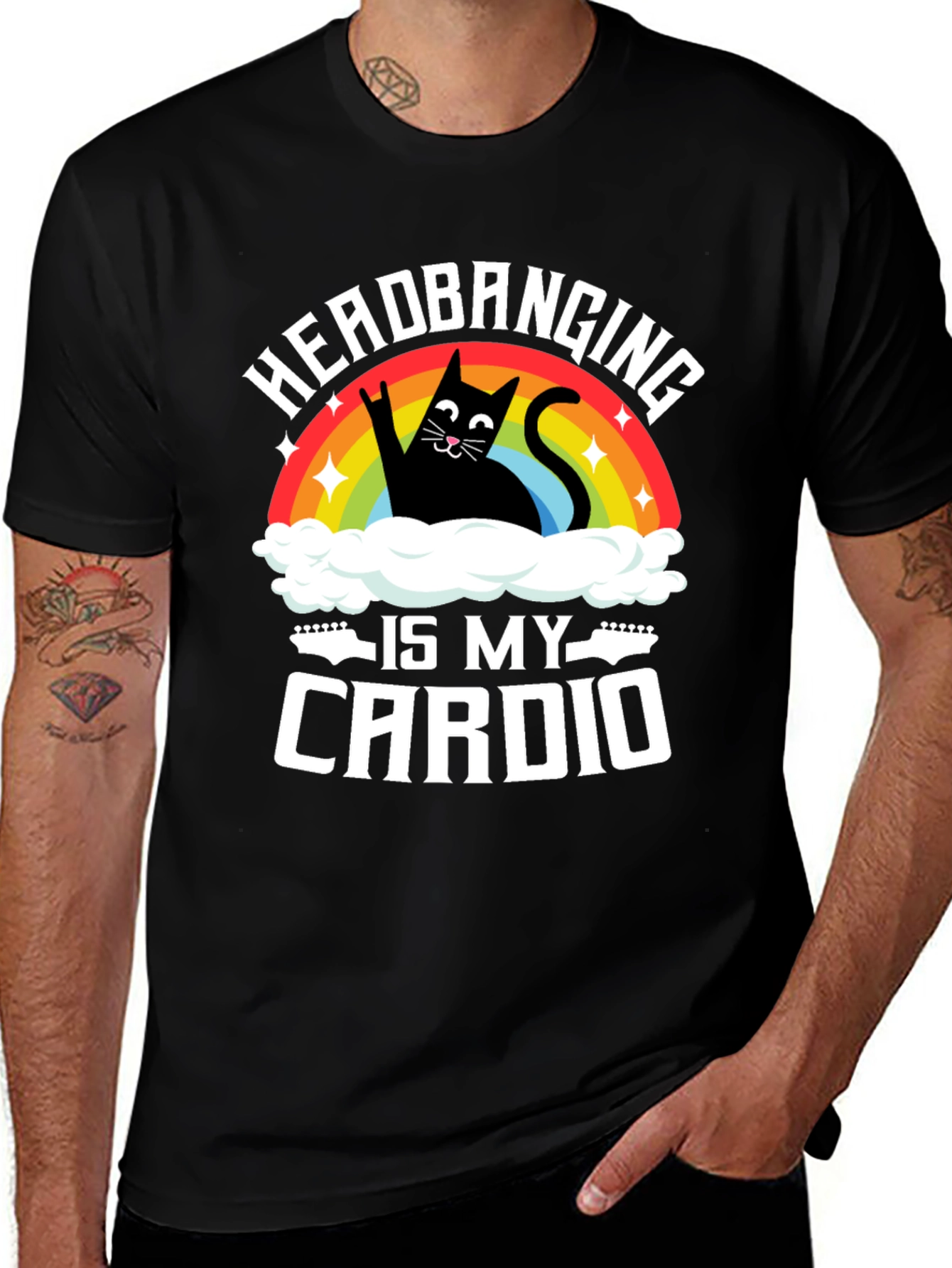Variant 18 of Headbanging is My Cardio T-Shirt, Cat Rainbow Design
