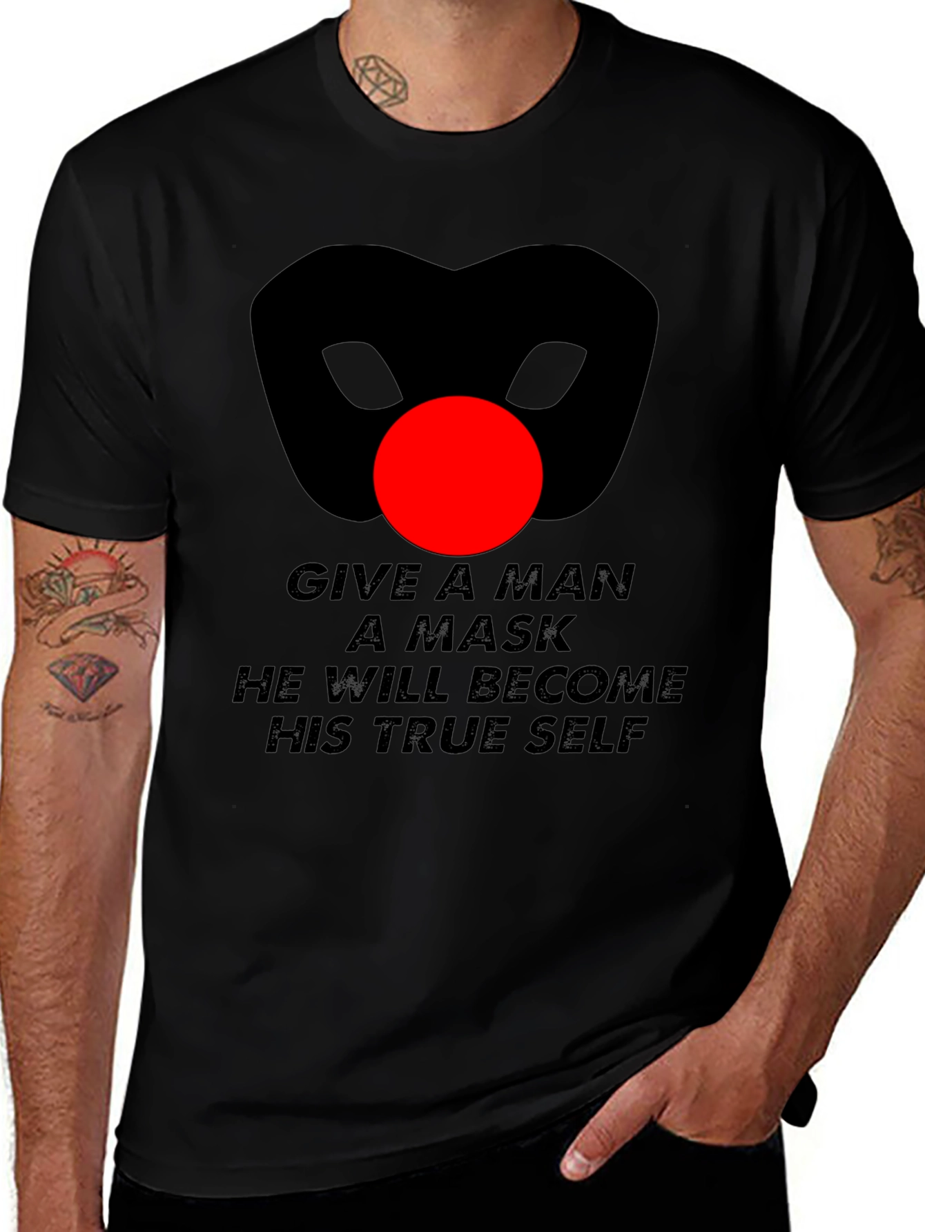 Variant 4 of Mask Quote Graphic T-Shirt - Mens Black Tee