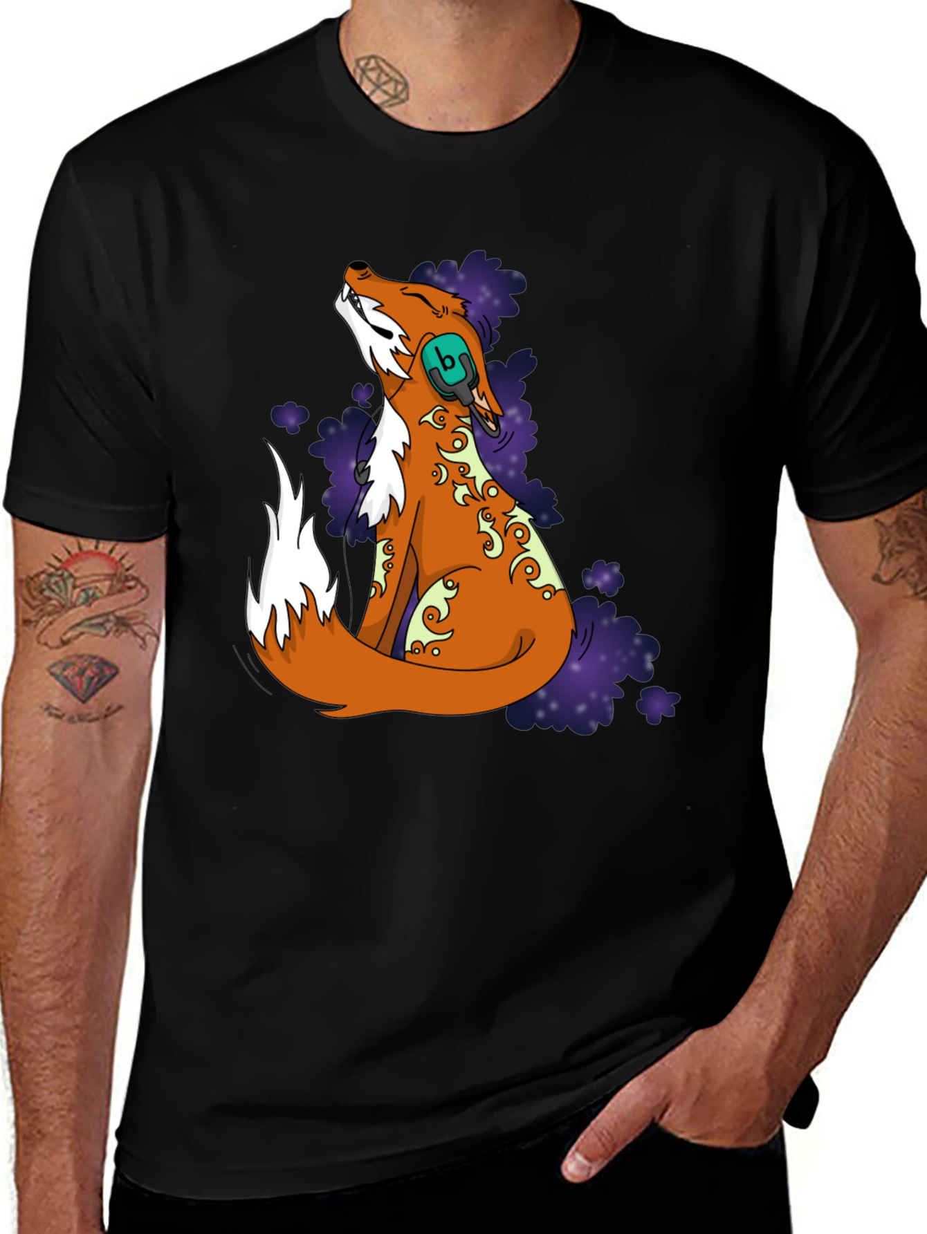 Variant 23 of Whimsical Fox Graphic Tee - Black