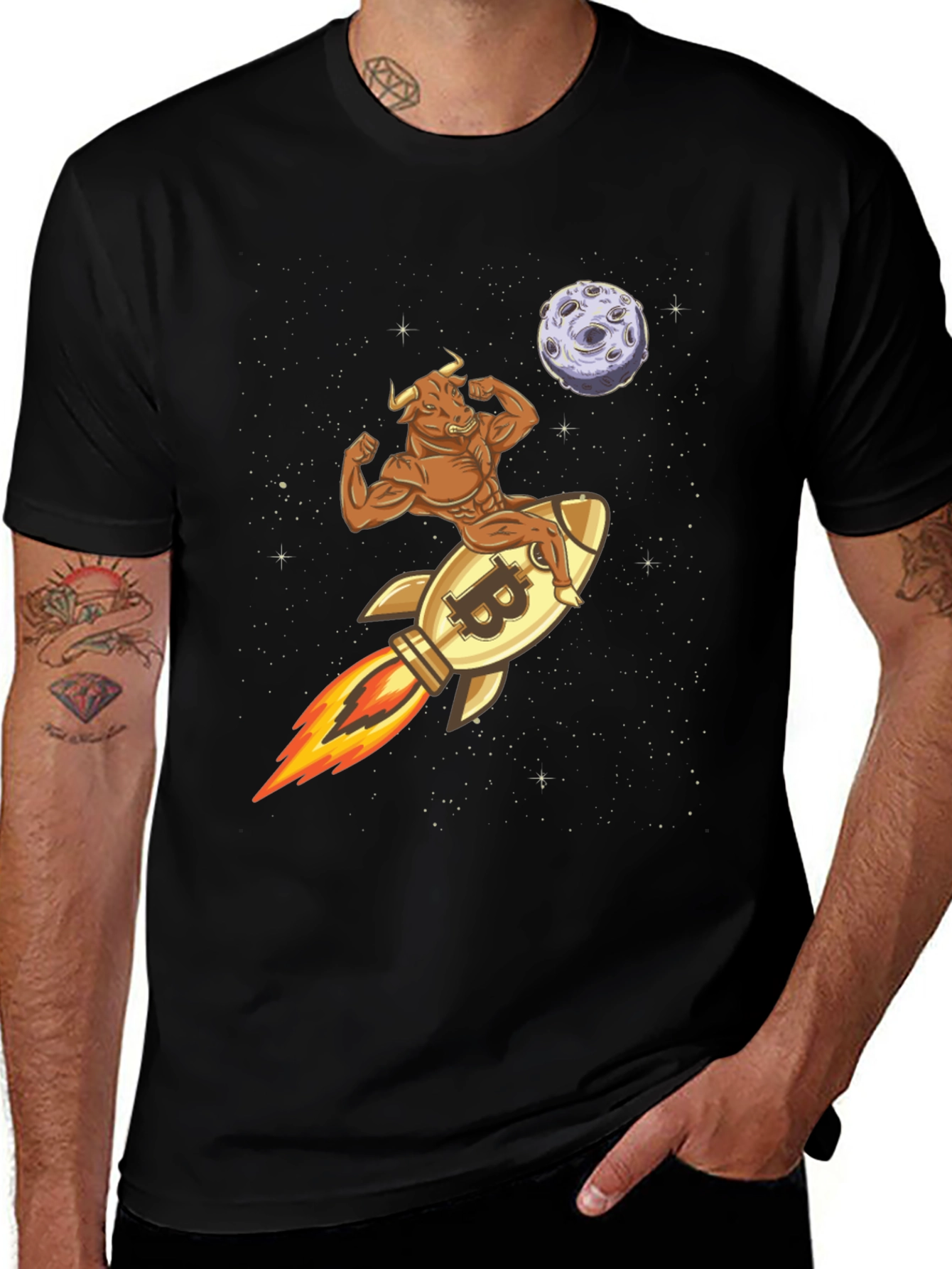 Variant 26 of Bitcoin Bull Rocket to the Moon T-Shirt