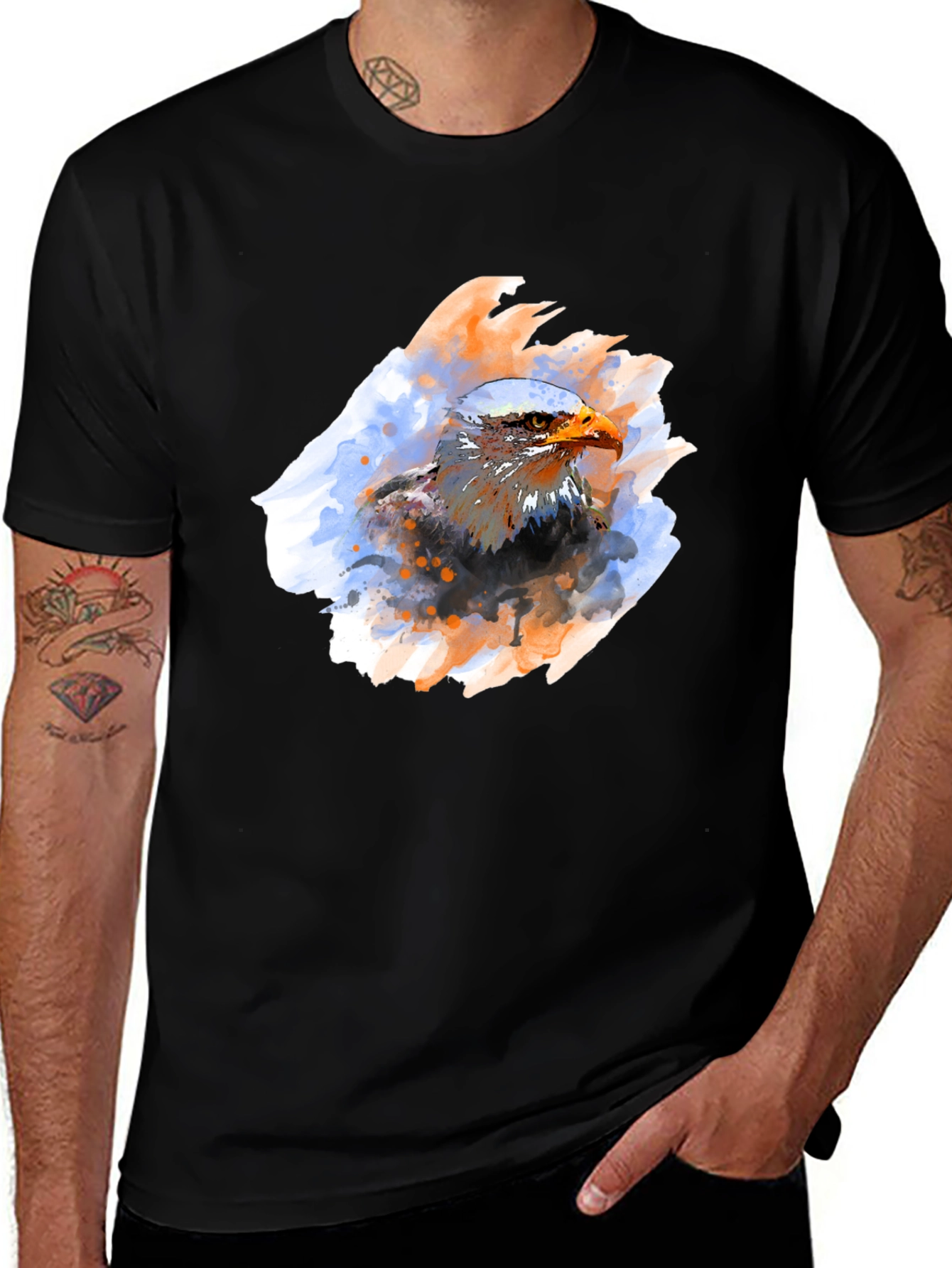 Variant 17 of Eagle Graphic Black T-Shirt - Watercolor Style