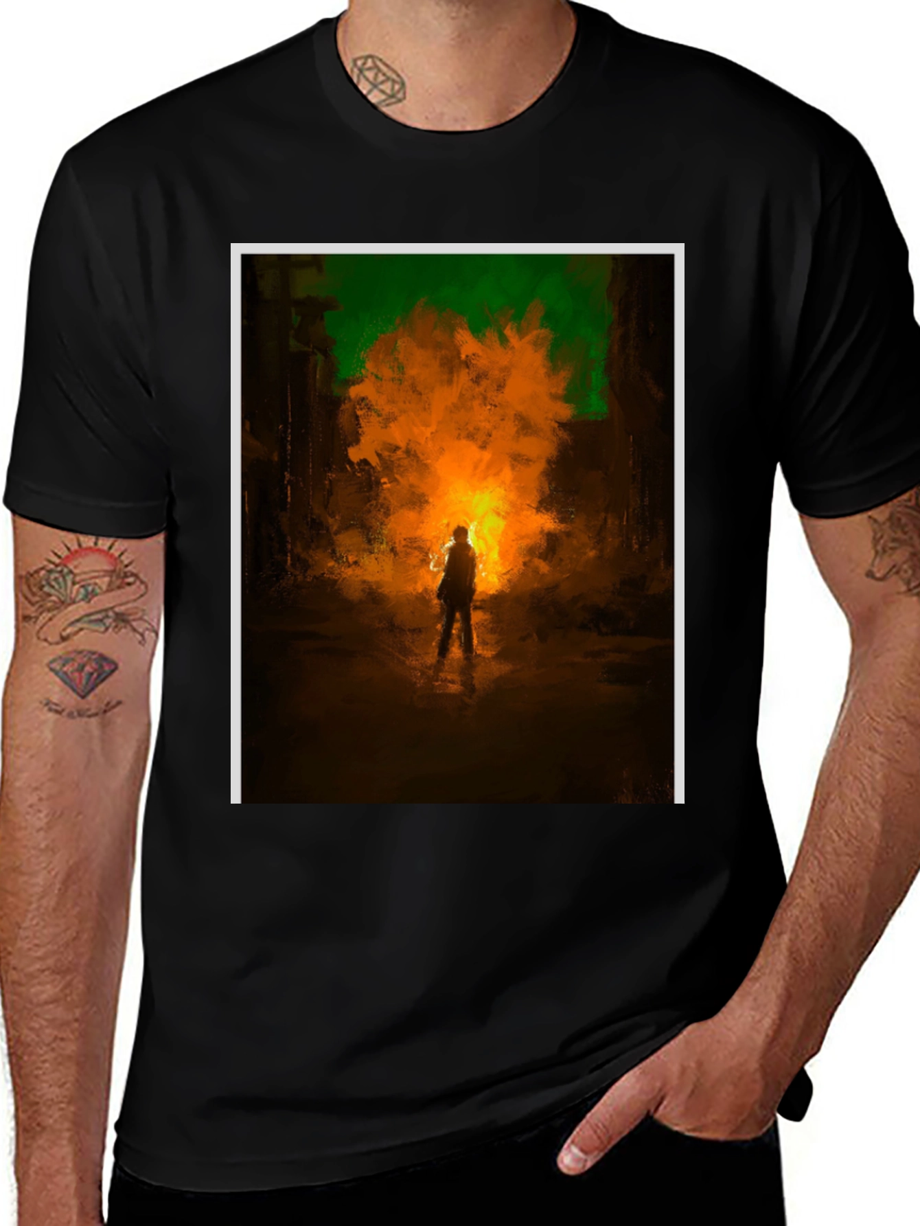 Variant 10 of Eerie Bonfire Graphic Tee - Soft Black T-Shirt