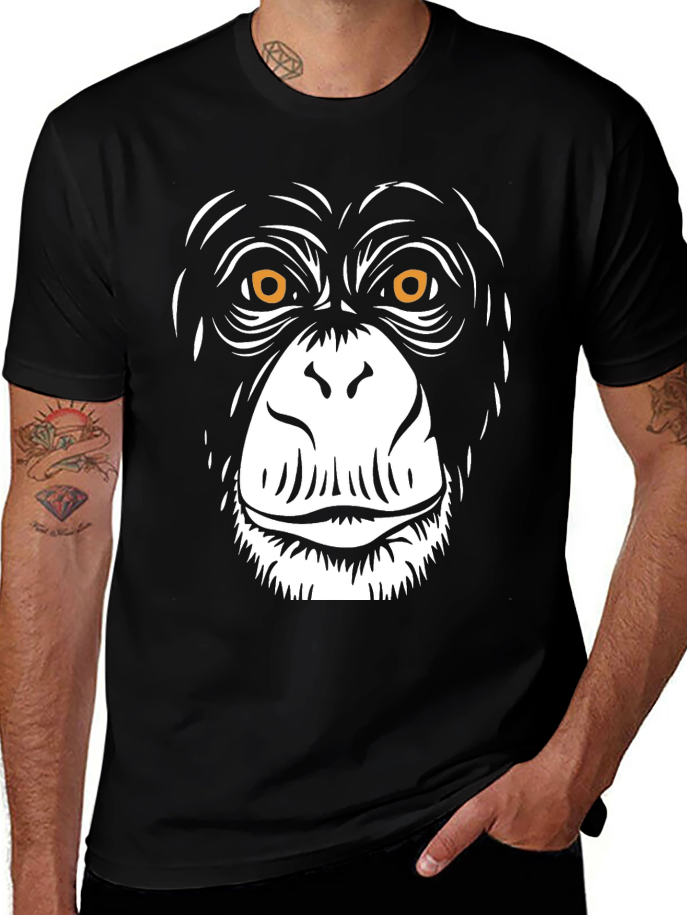 Chimpanzee Face Graphic Black T-Shirt