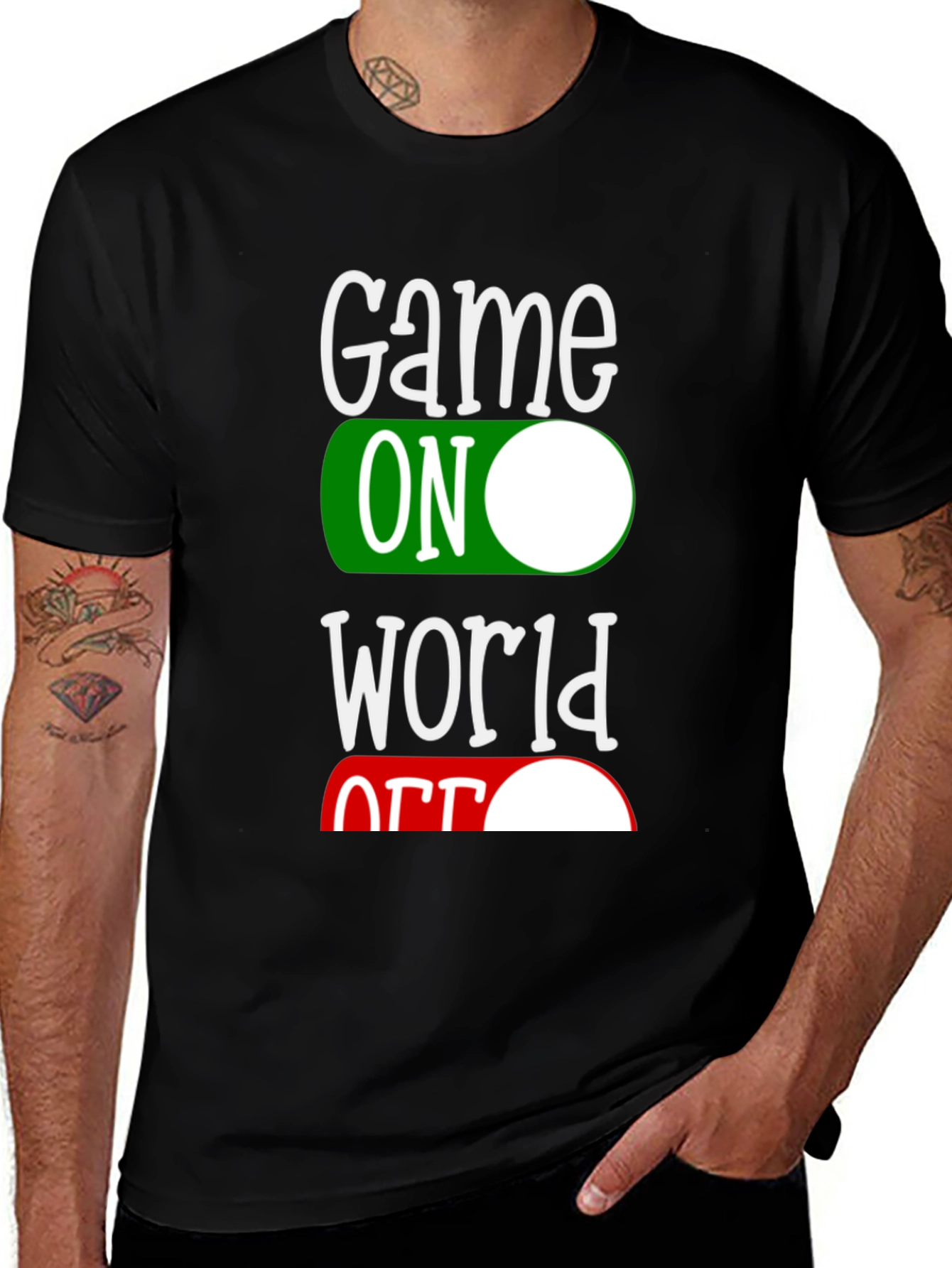 Variant 26 of Game On World Off T-Shirt, Black, Mens
