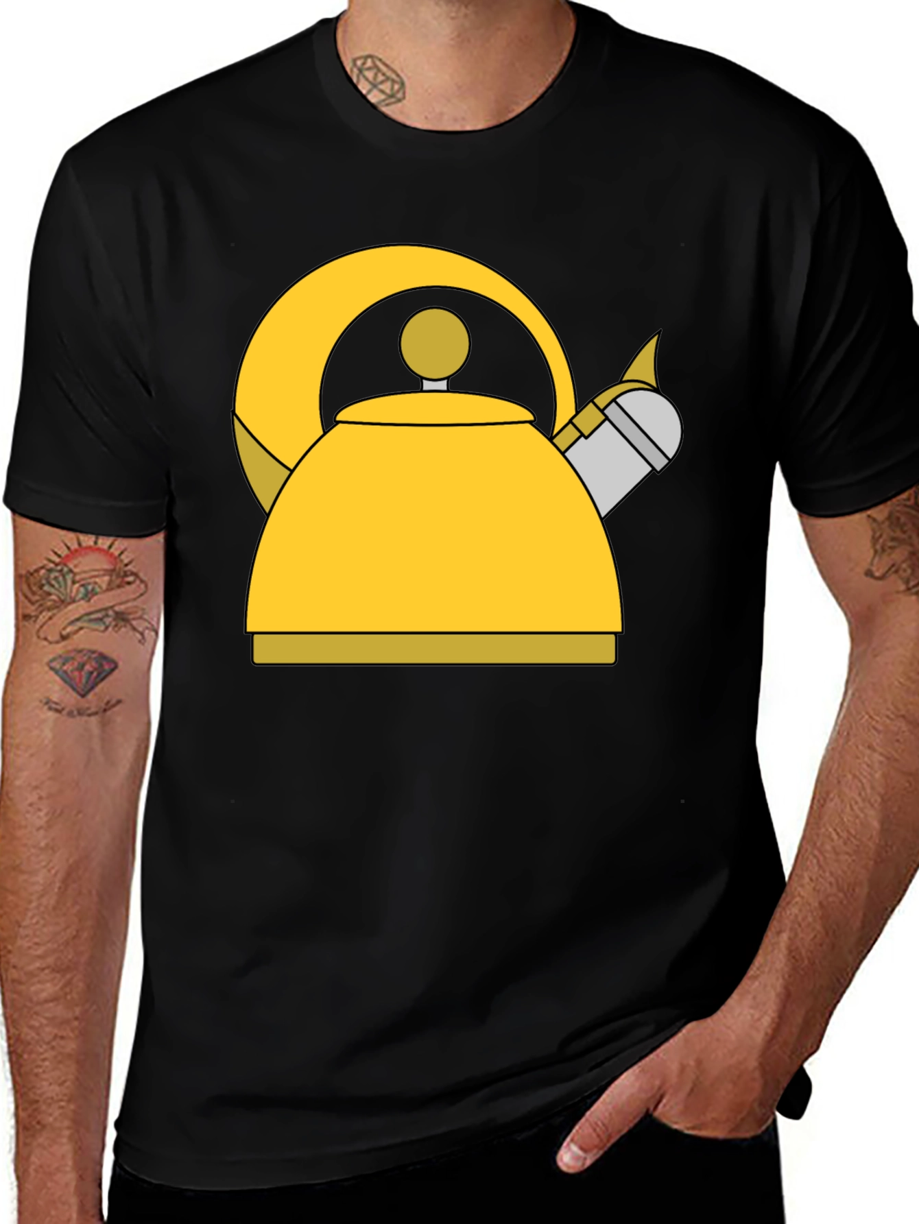 Variant 7 of Whimsical Kettle Graphic Tee - Black Cotton Blend