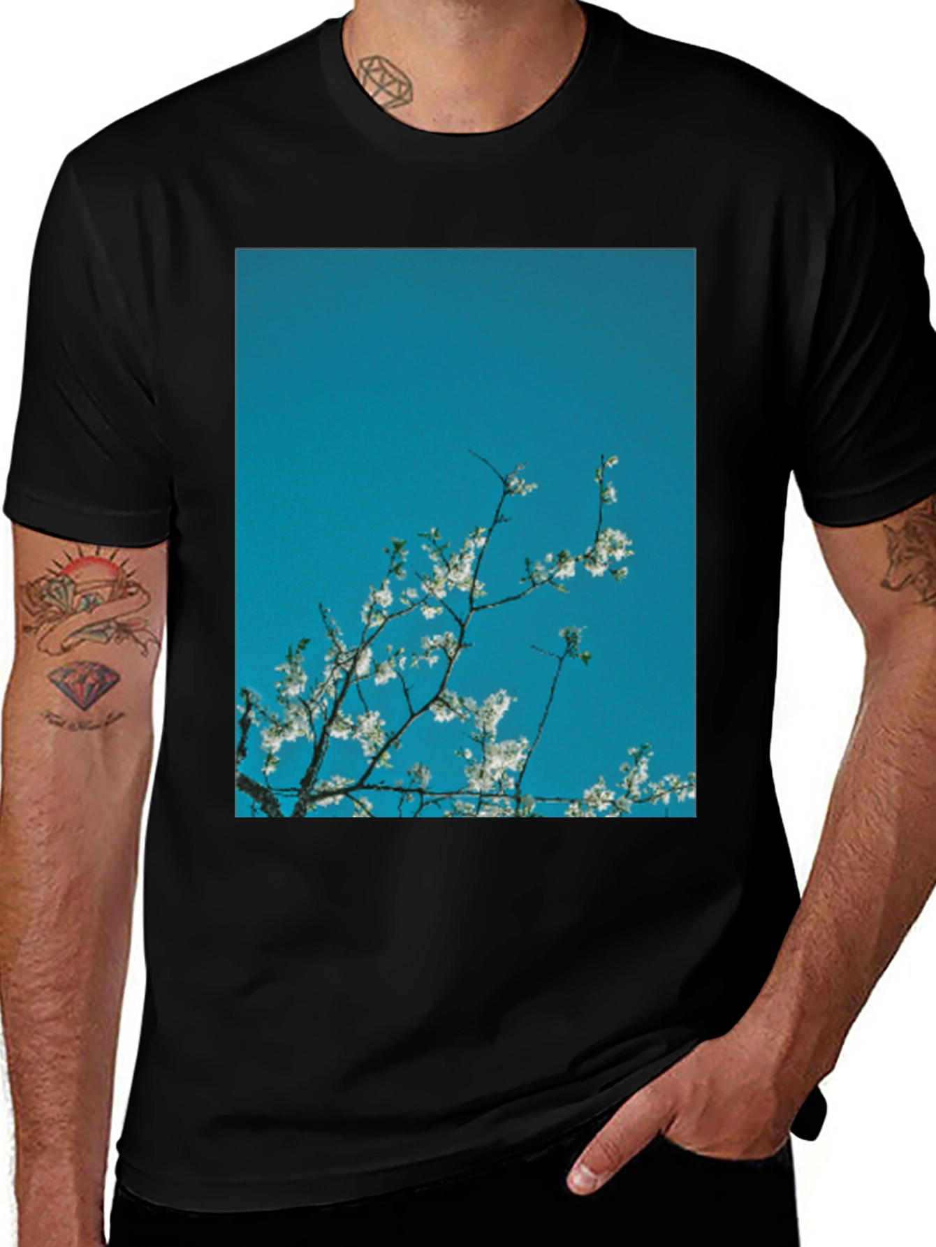 Blossom Sky Graphic Tee - Black Cotton Comfort