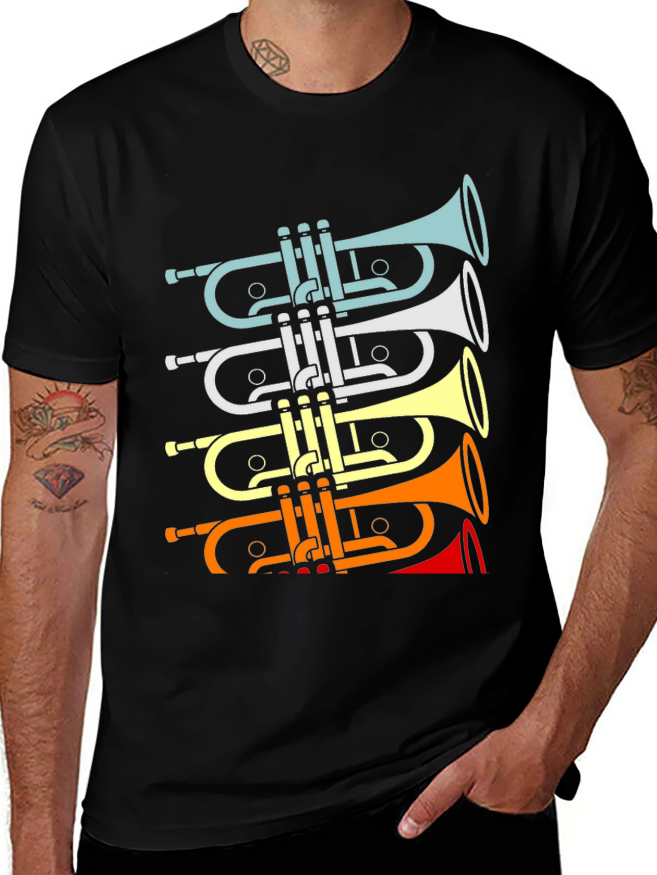 Variant 20 of Retro Trumpet Music T-Shirt - Black