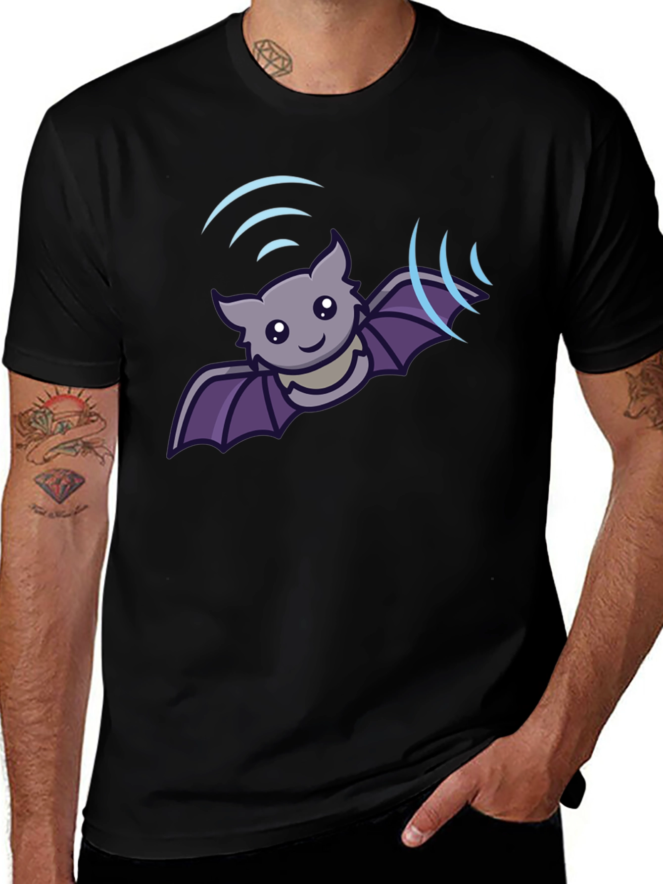 Variant 15 of Cute Cartoon Bat Graphic T-Shirt - Black