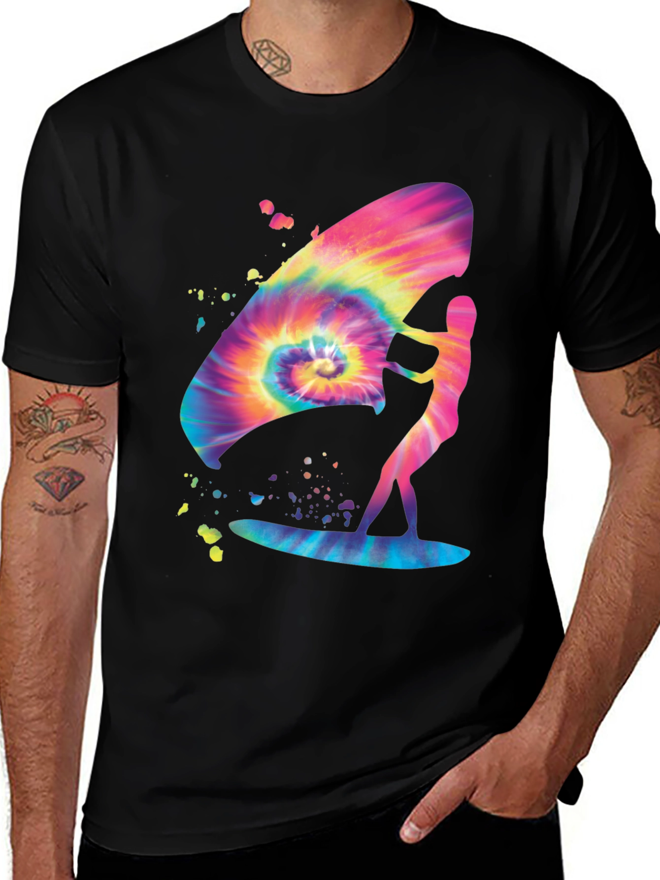 Variant 9 of Tie-Dye Windsurfer Graphic Tee - Black Cotton Blend