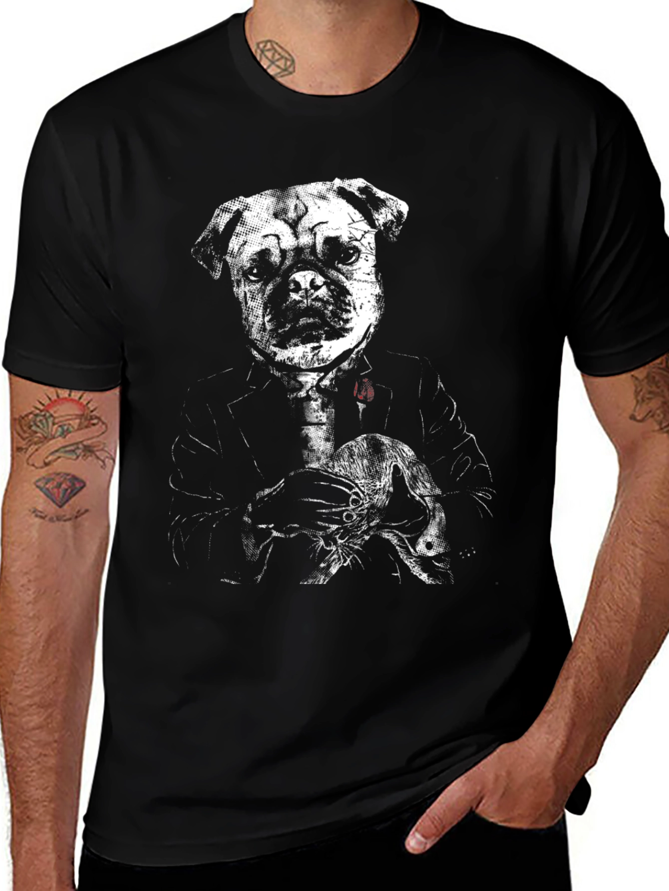 Pug Godfather Graphic Tee - Black