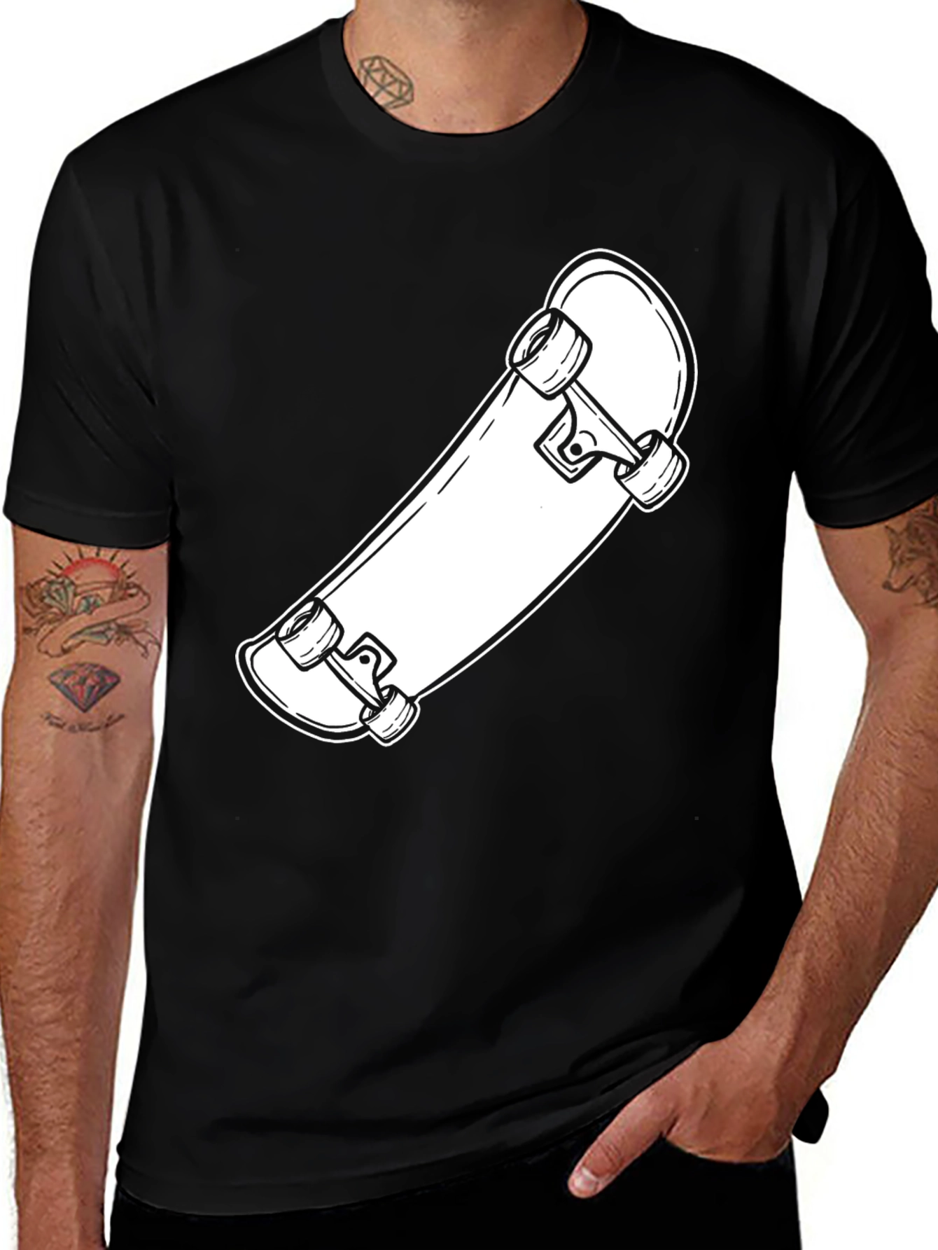 Variant 30 of Skateboard Graphic Tee - Black Cotton Casual Wear