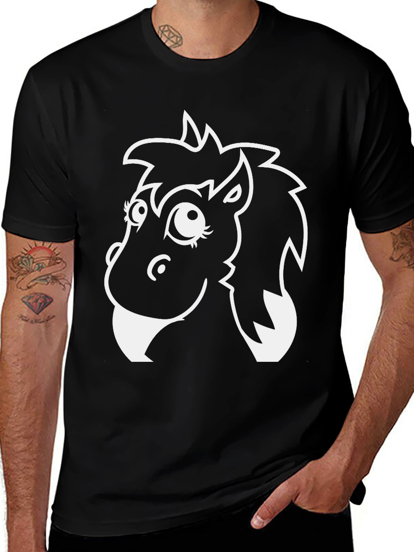 Variant 23 of Whimsical Horse Graphic T-Shirt - Black