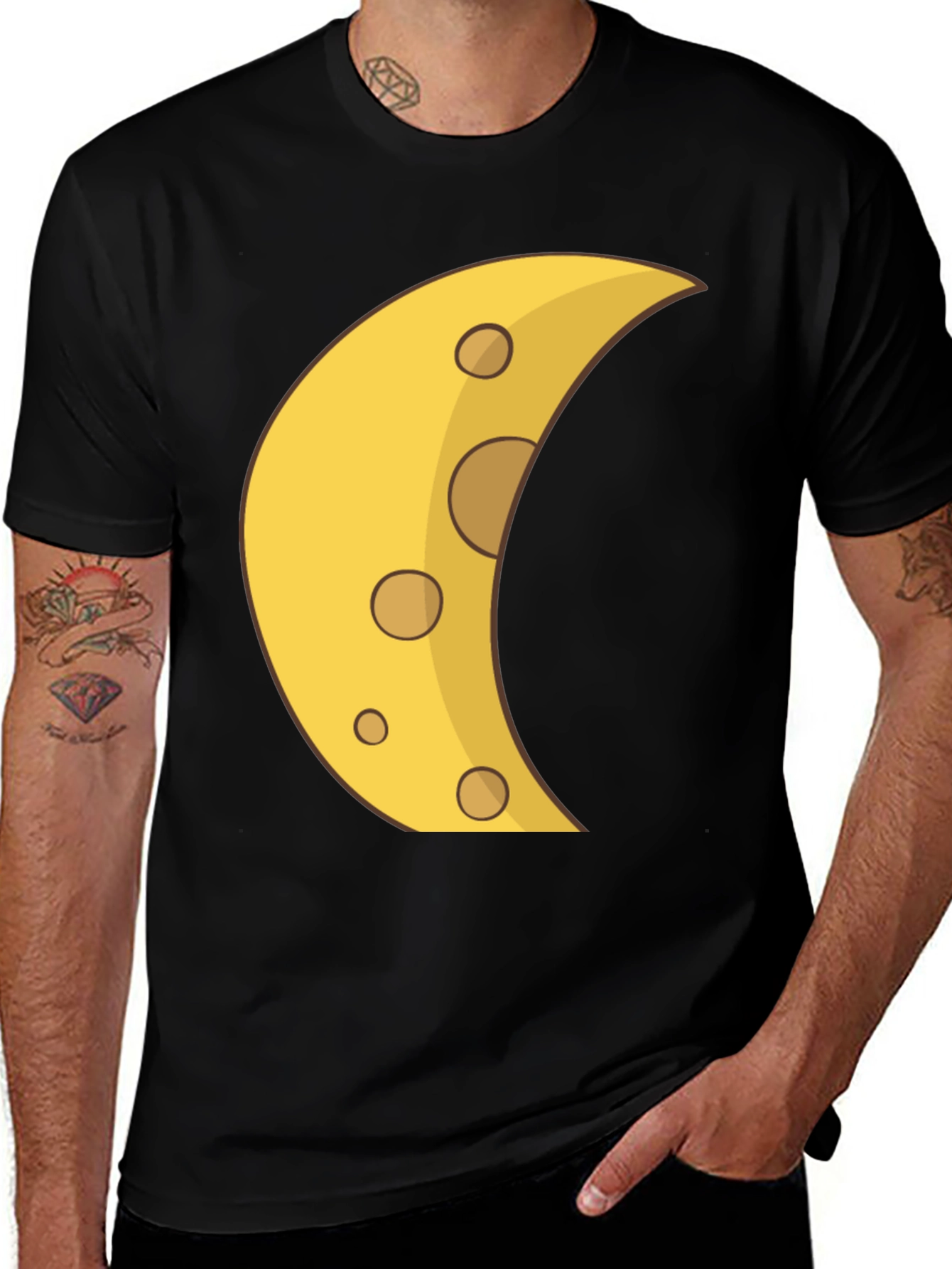 Variant 14 of Cheese Moon Graphic Tee - Black Cotton T-Shirt