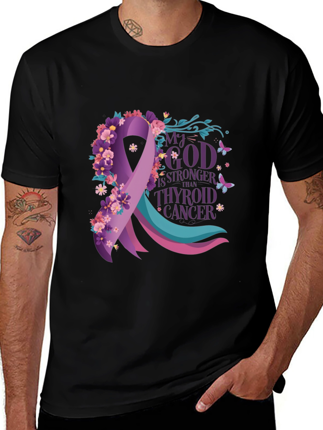 Variant 25 of Thyroid Cancer Awareness T-Shirt - Floral Ribbon Design