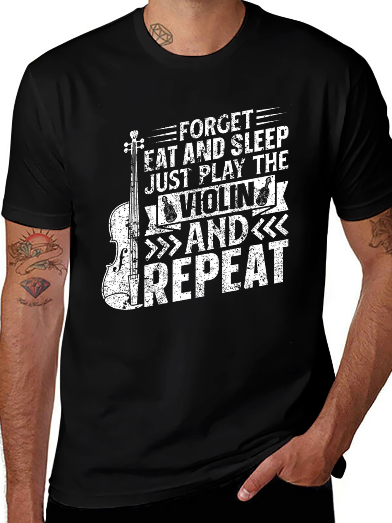 Variant 8 of Violin Player Black T-Shirt: Forget, Eat, Sleep, Repeat