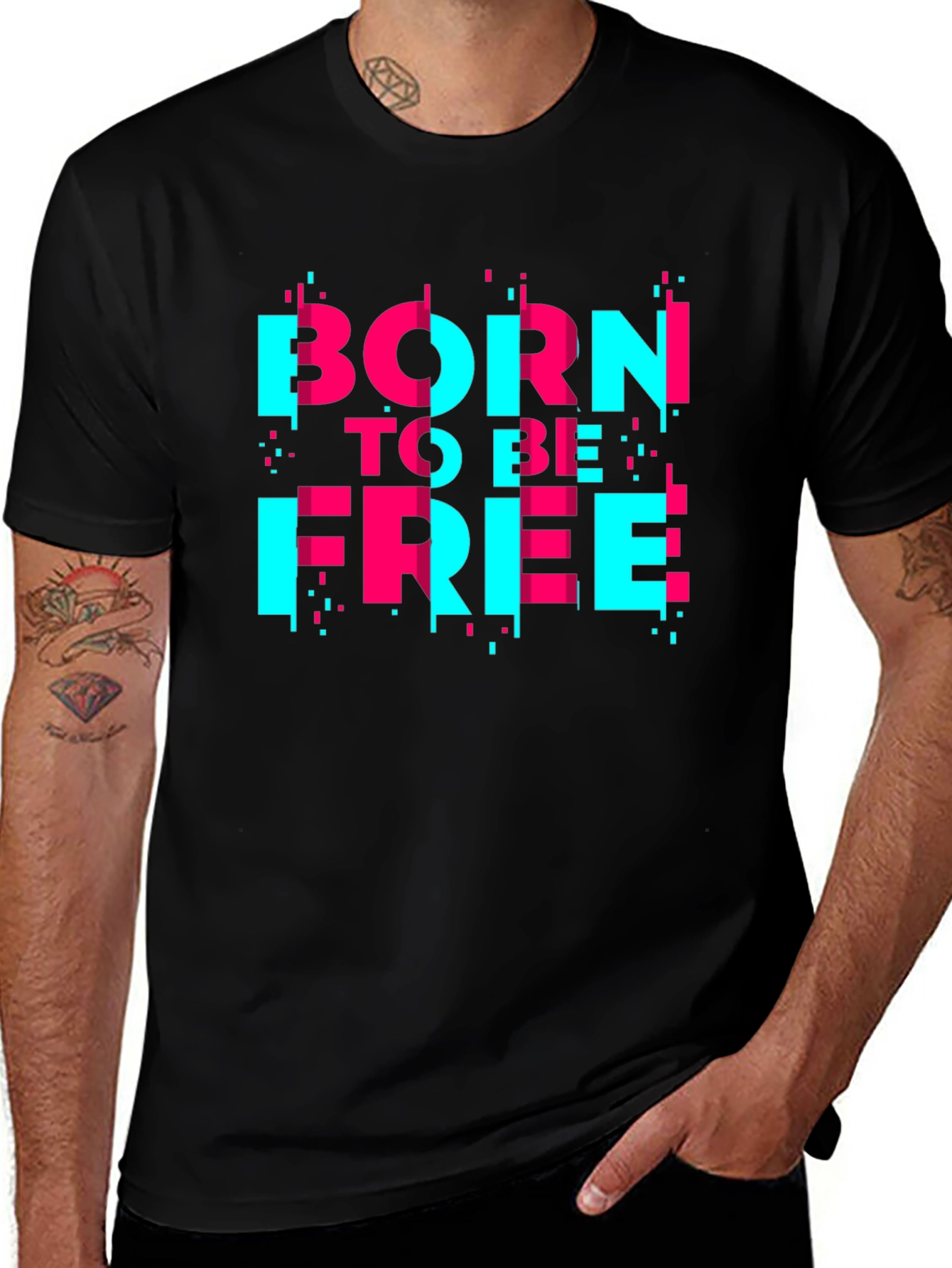 Variant 15 of Born to Be Free Glitch Graphic Tee - Black