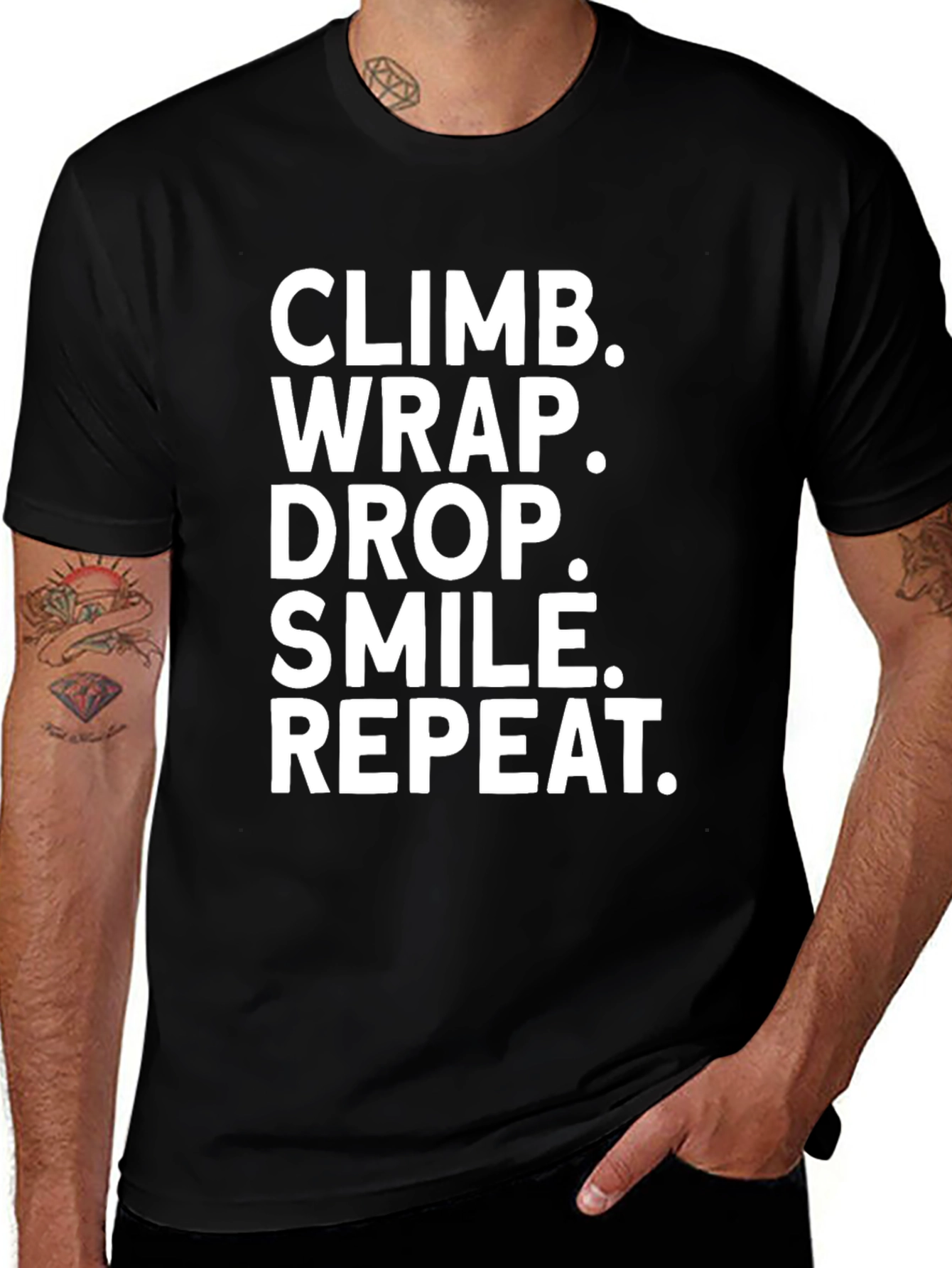 Climb Wrap Drop Smile Repeat Black T-Shirt