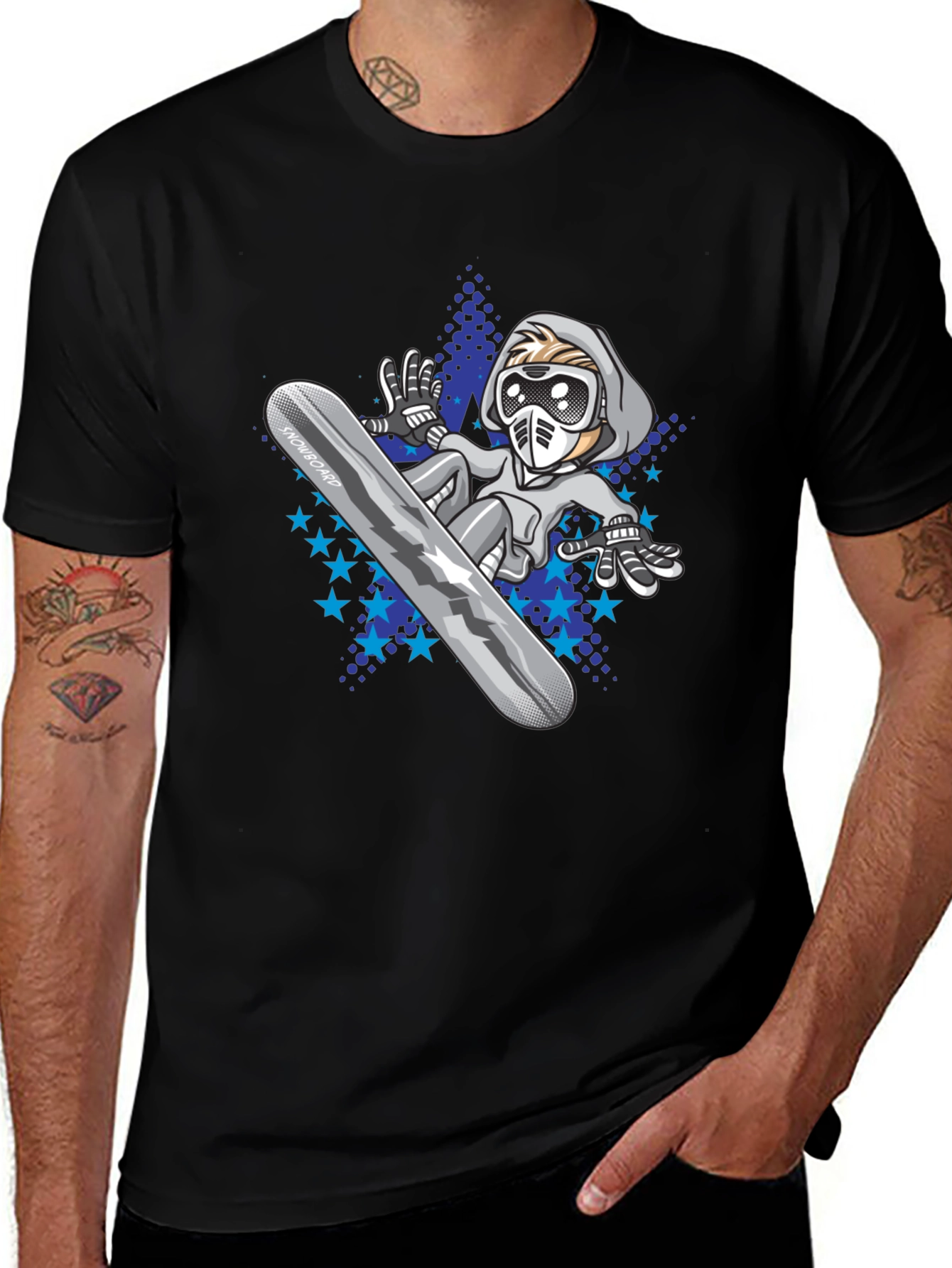 Variant 15 of Cool Snowboarder Graphic Tee - Black Cotton T-Shirt