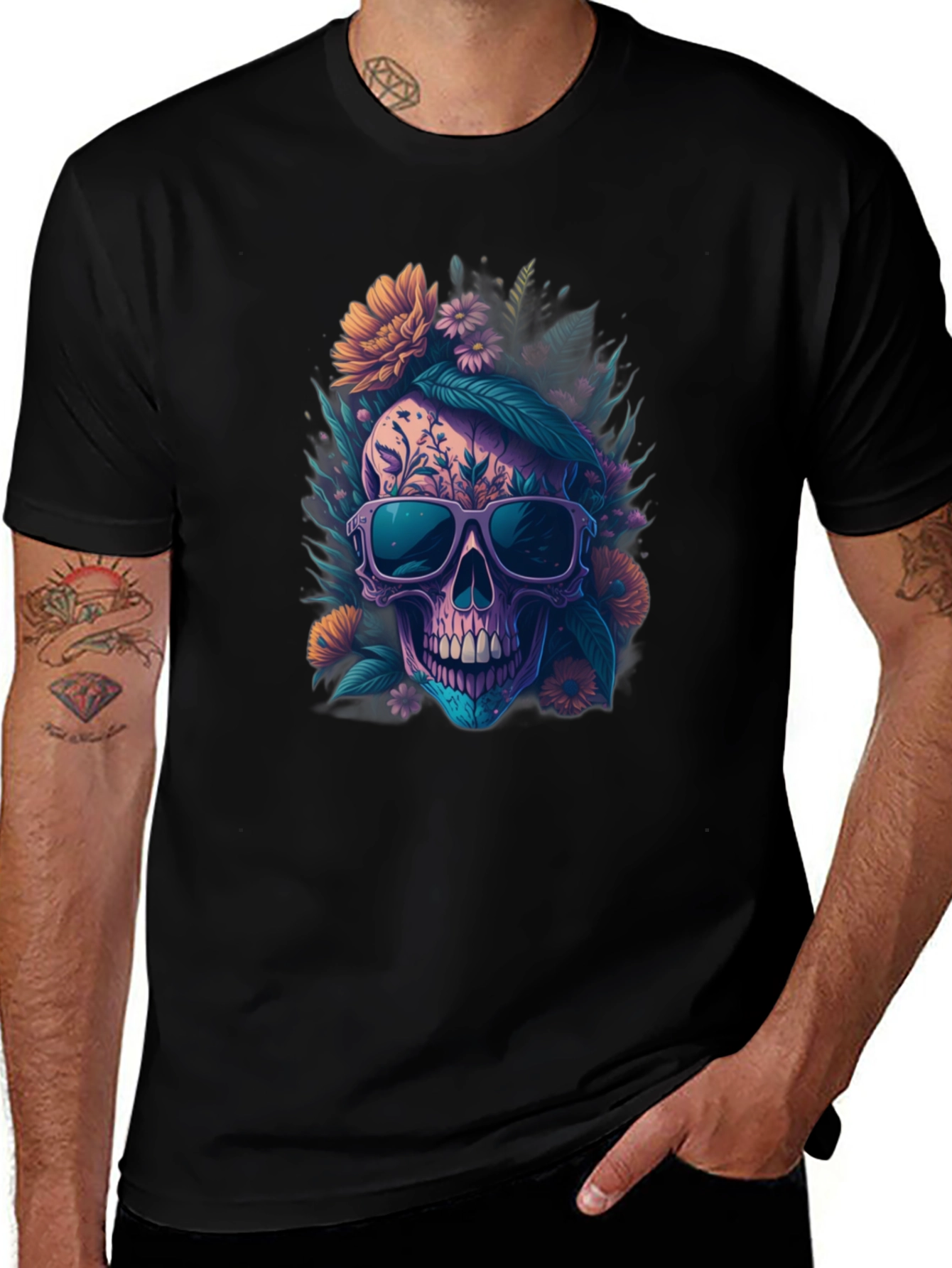 Variant 22 of Floral Skull Graphic Tee - Cool & Unique Design
