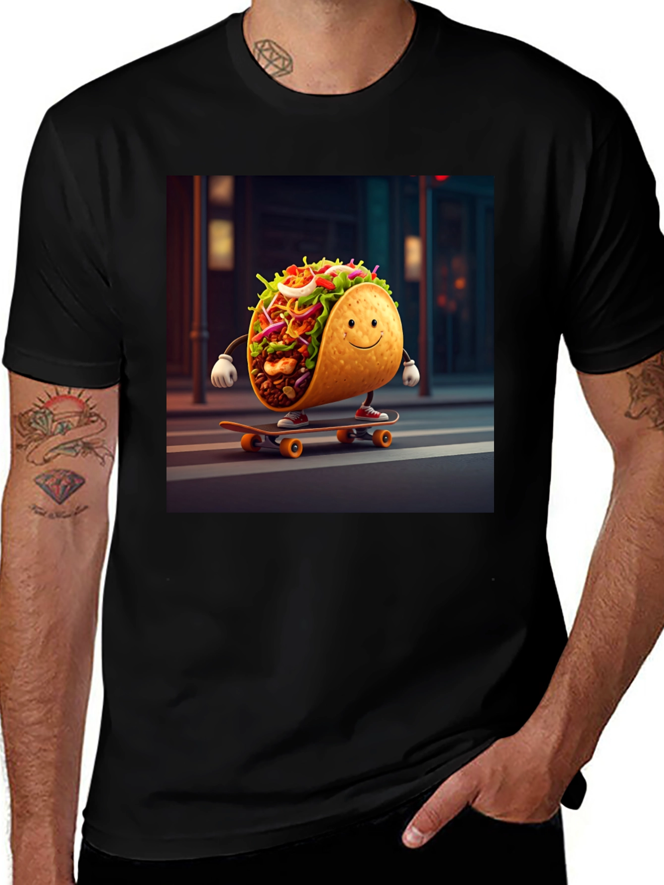 Variant 7 of Taco Skateboarder Black T-Shirt - Novelty Foodie Tee