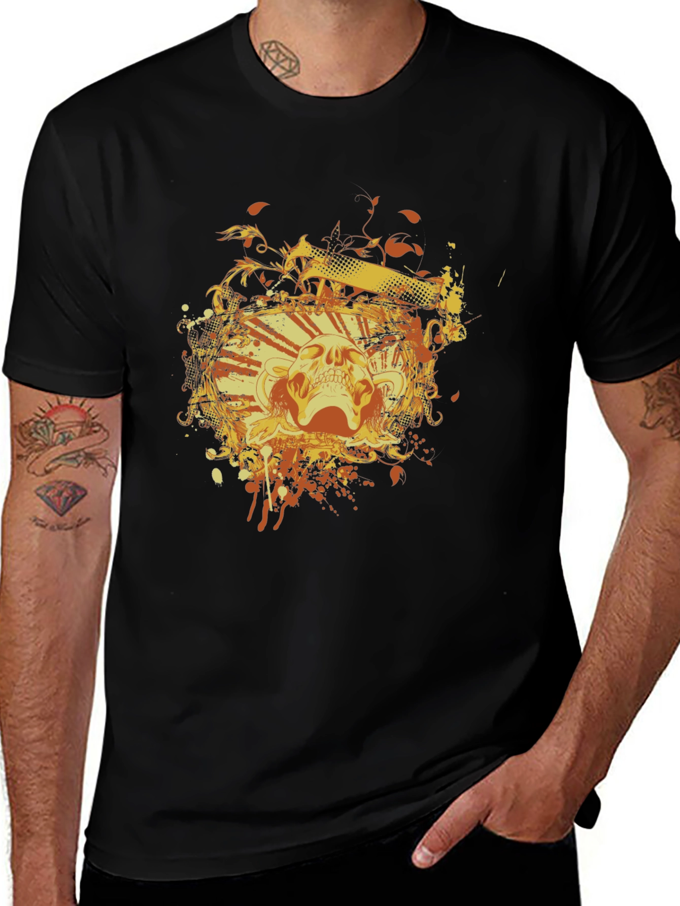 Variant 18 of Skull & Flames Graphic Tee - Black Cotton