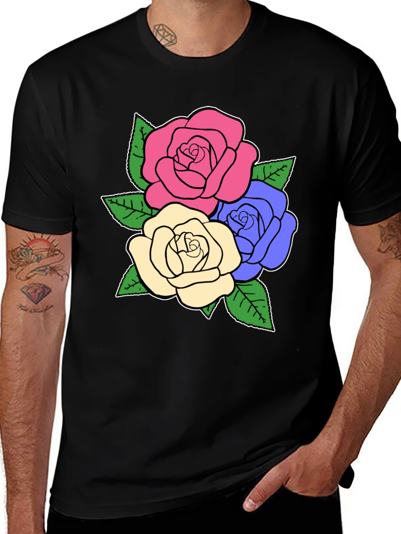 Variant 21 of Floral Rose Graphic Tee - Stylish Black T-Shirt