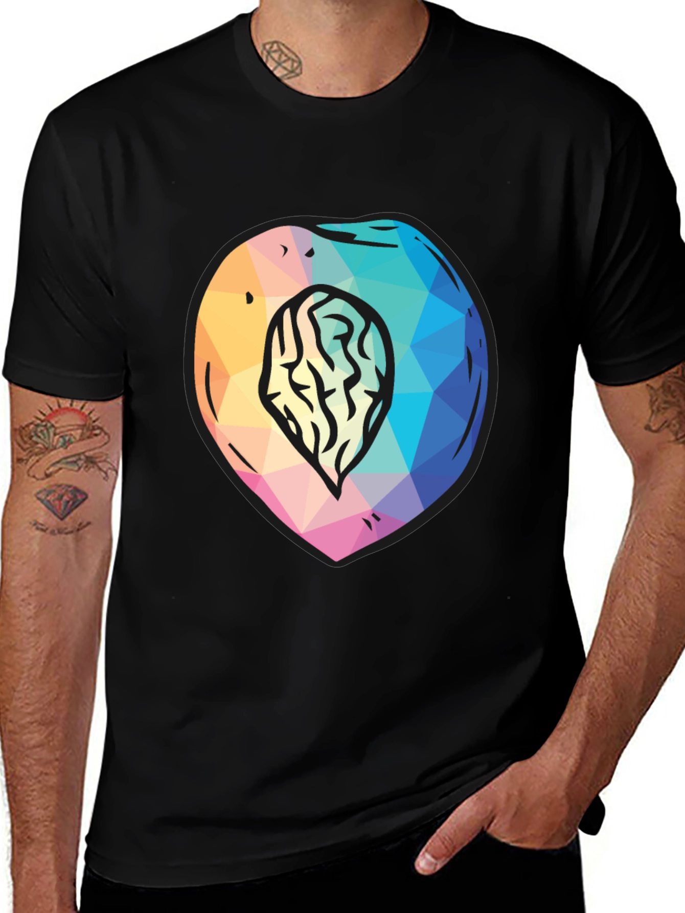 Variant 13 of Geometric Peach Graphic Tee - Modern Fruit Design