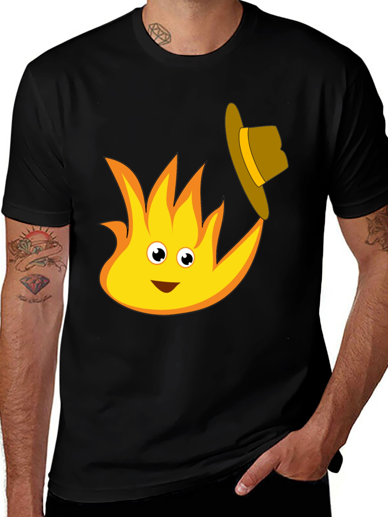 Variant 3 of Fun Cartoon Fire Character Black T-Shirt